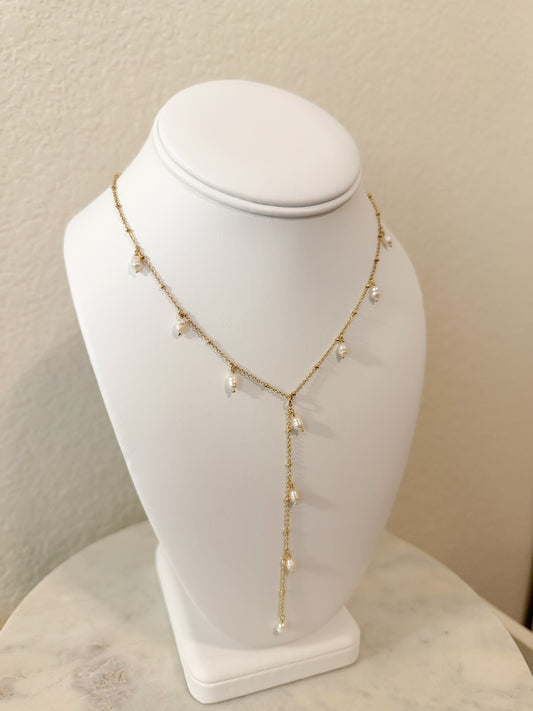 Dainty Pearl Drop Lariat Necklace
