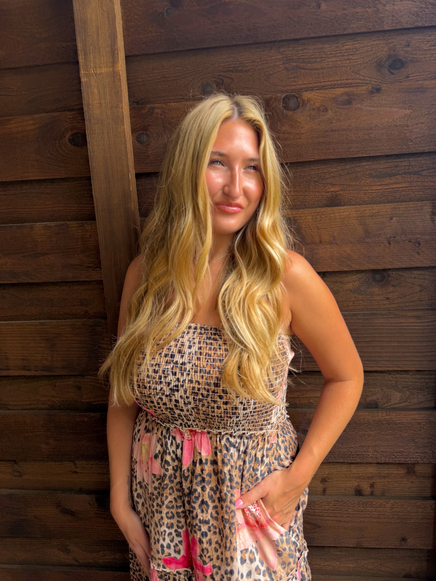 Wildflower Leopard Strapless Maxi Dress