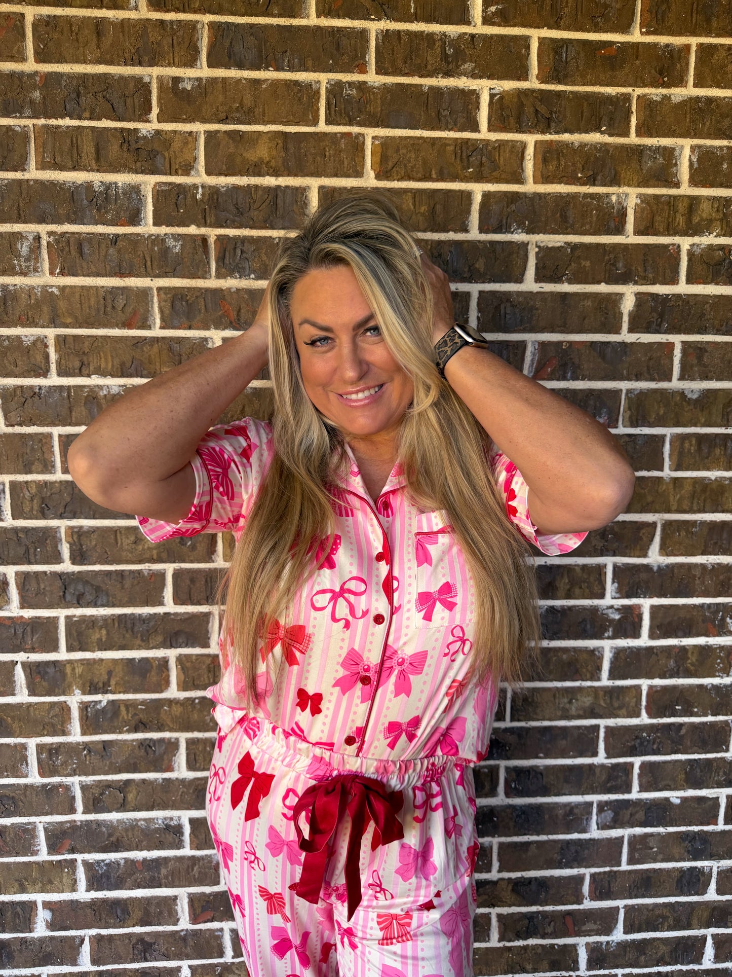 Pink Bow Print Pajama Set