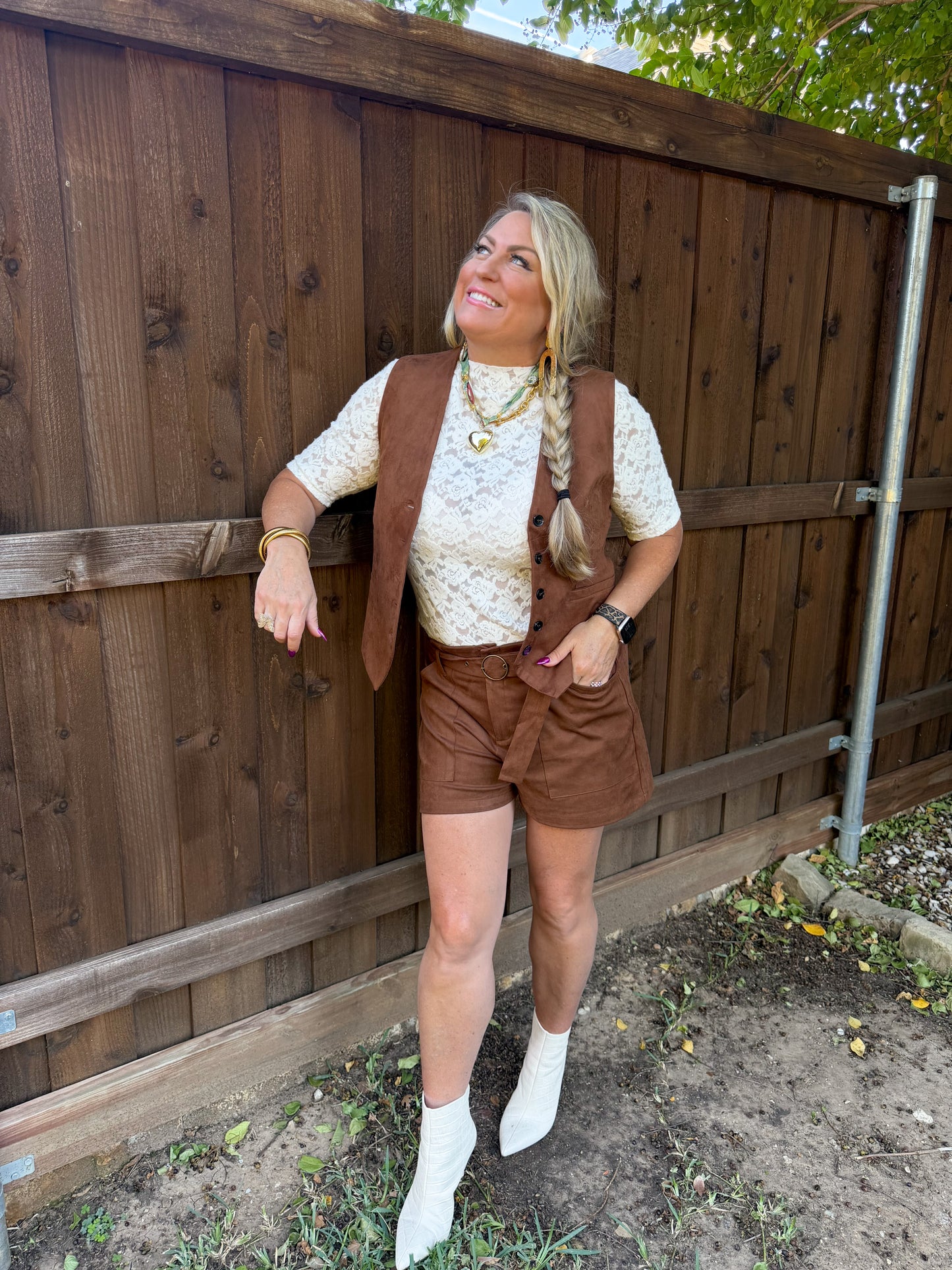 Brown Suede Western Vest + Short Set