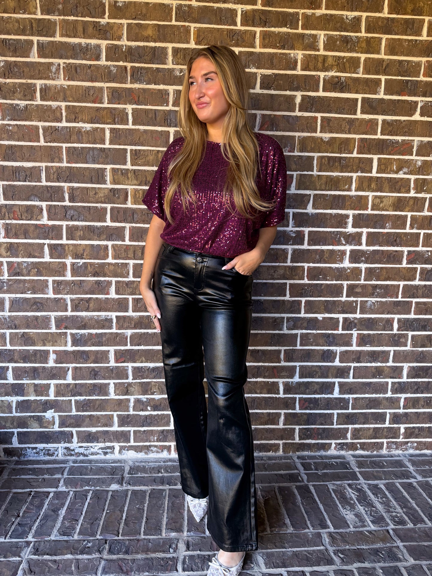 Plum Sequin Open-Back Top