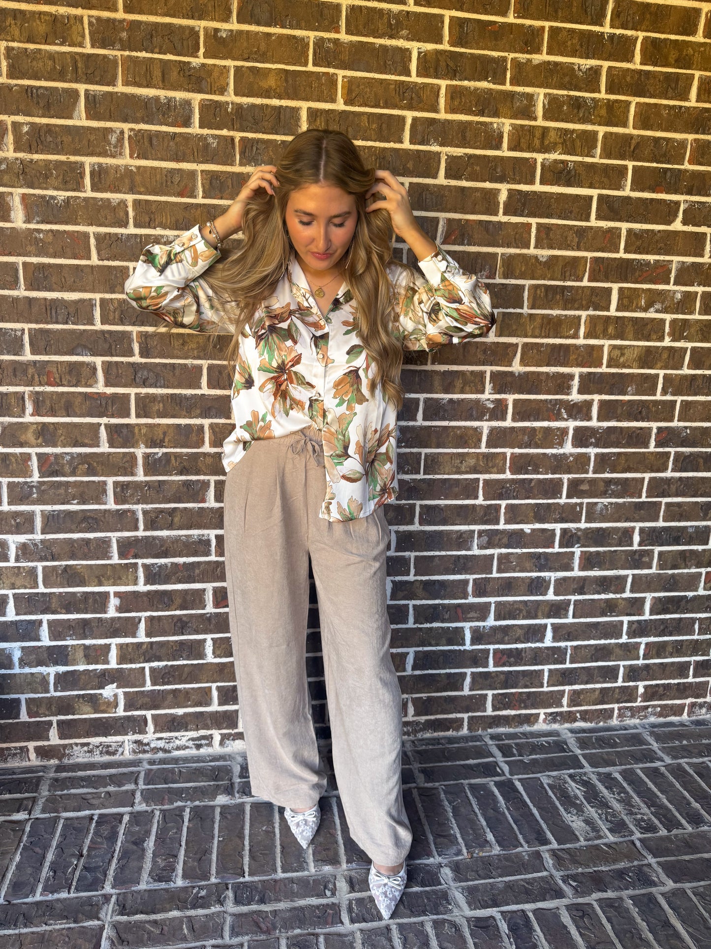 Floral Satin Button Down Blouse