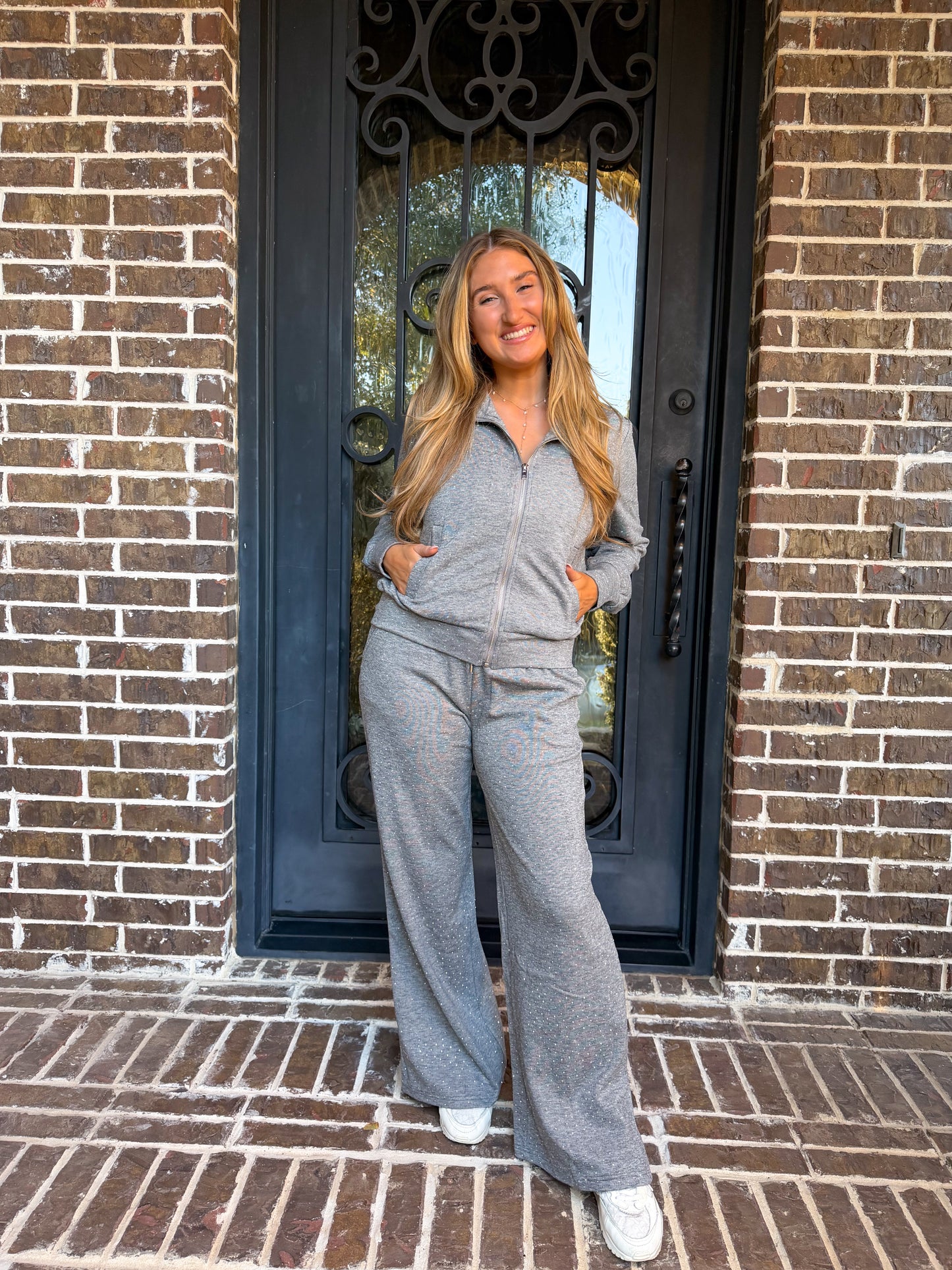 Grey Sparkle Zip-Up Lounge Set