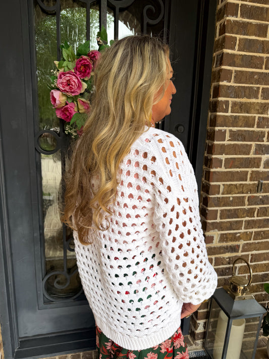 White Open Knit Lightweight Cardigan
