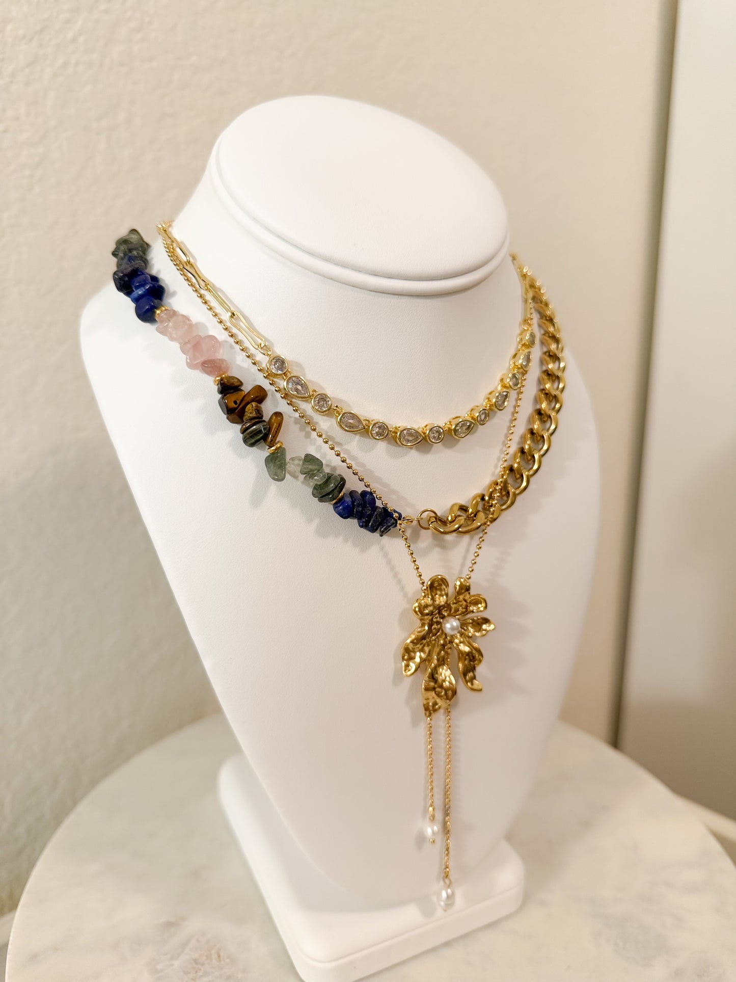 Gold Leaf & Pearl Drop Necklace