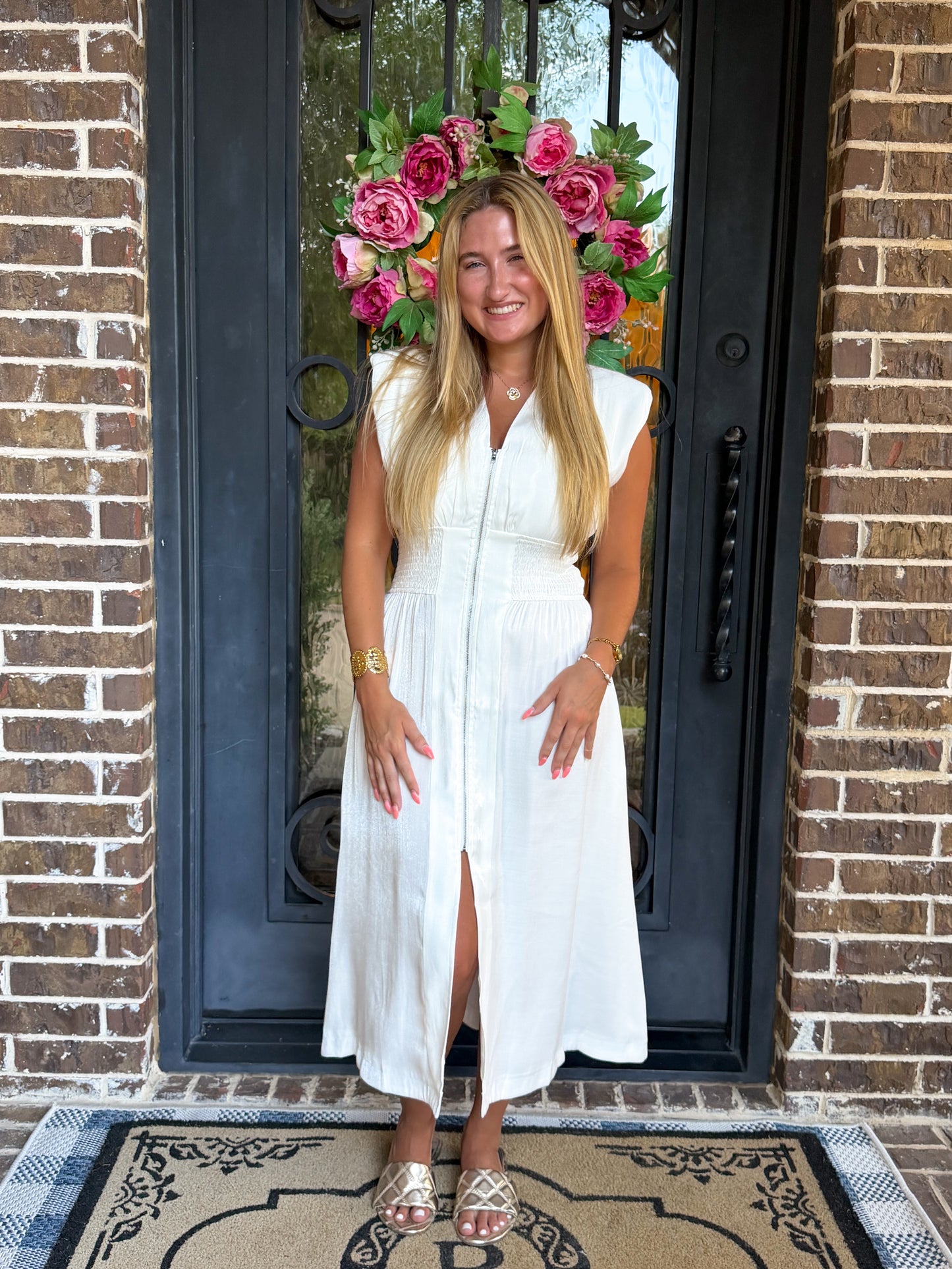 White Grace Zip Up Midi Dress