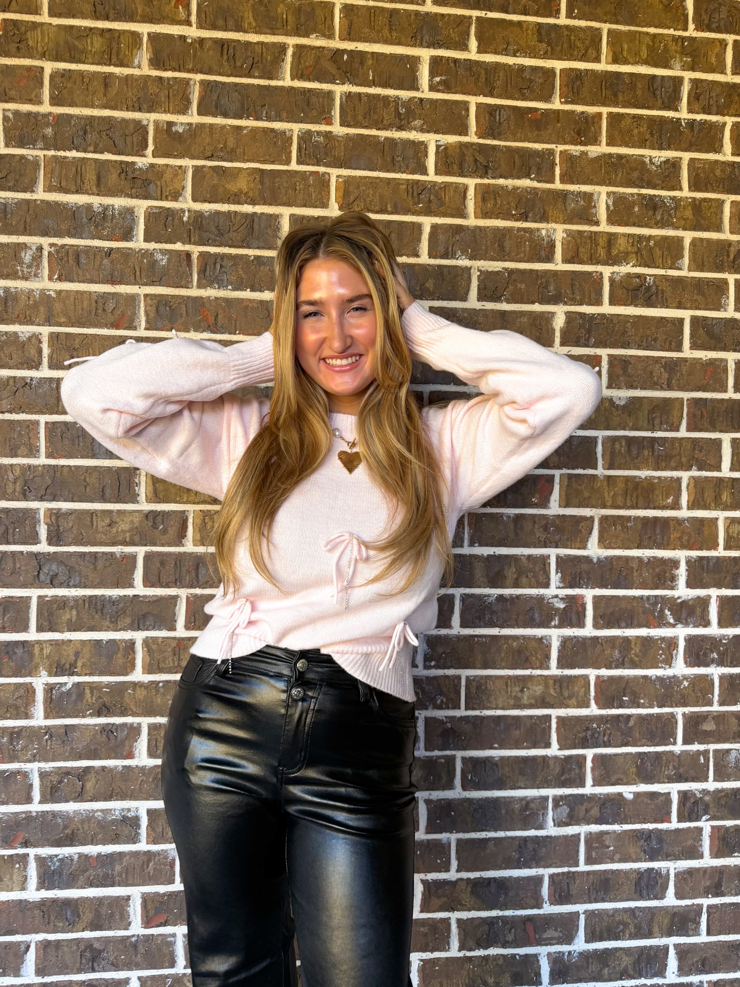 Pink Bow & Rhinestone Embellished Sweater