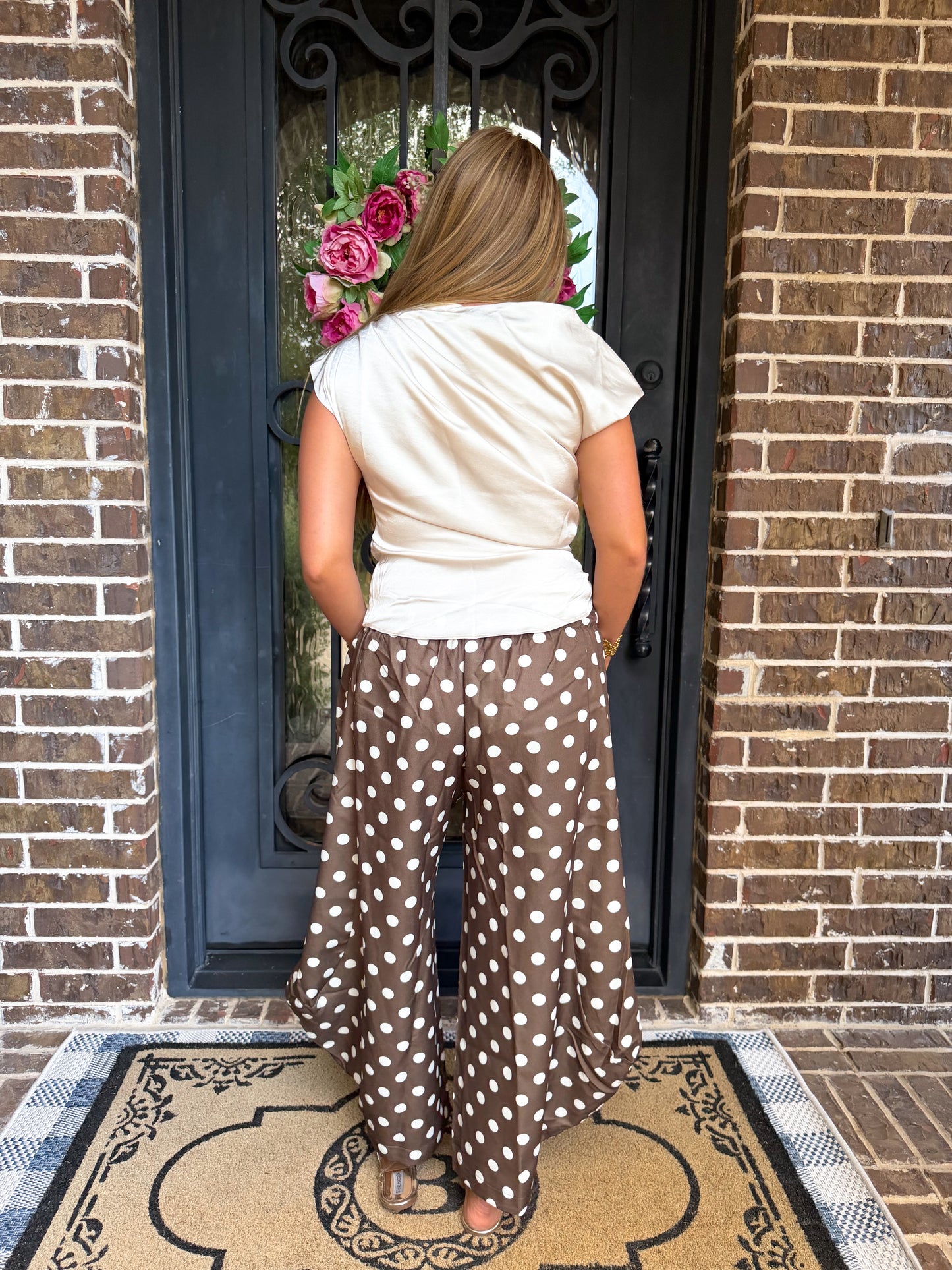 Mocha Polka Dot Wide Leg Pants