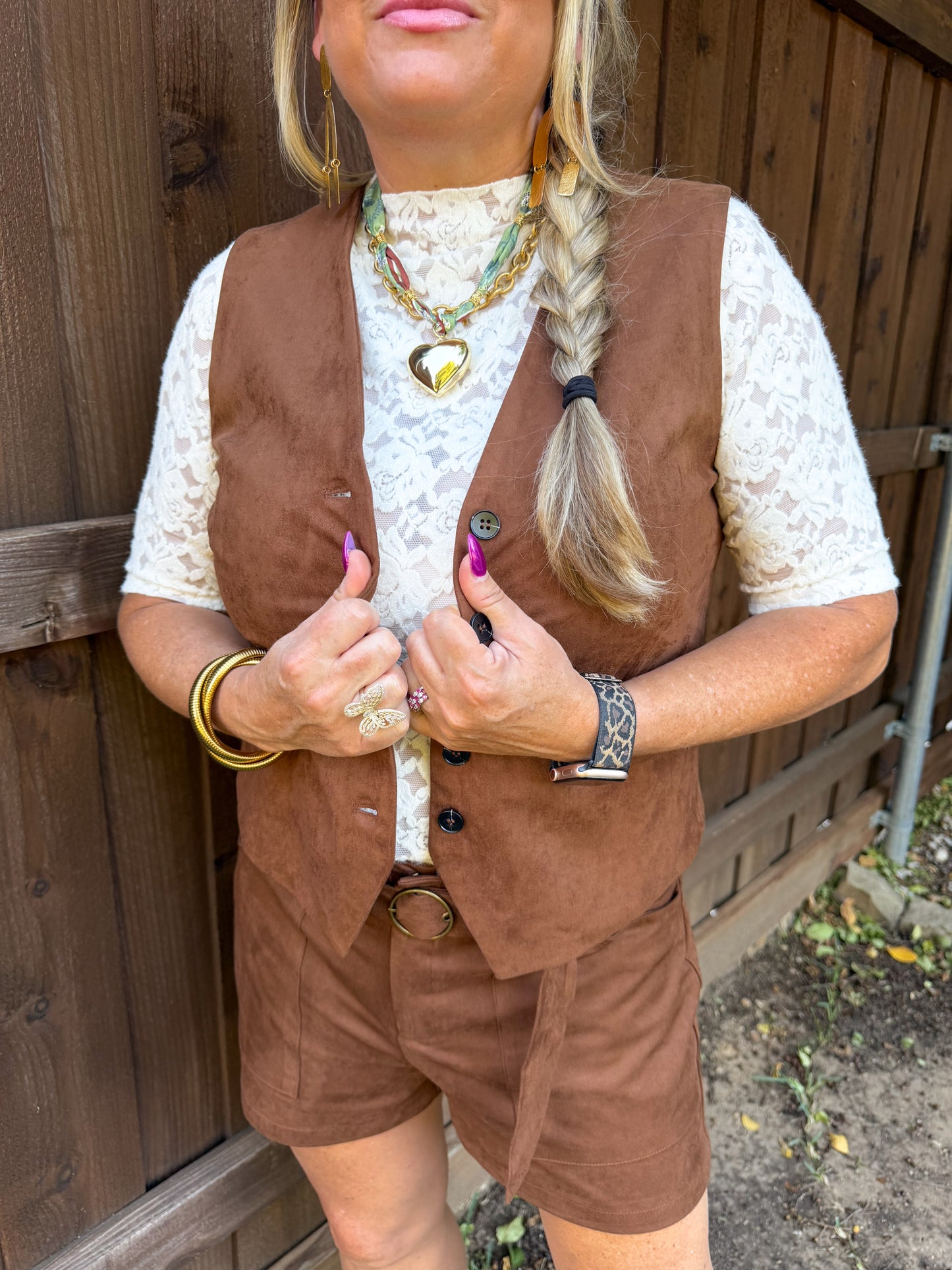 Brown Suede Western Vest + Short Set