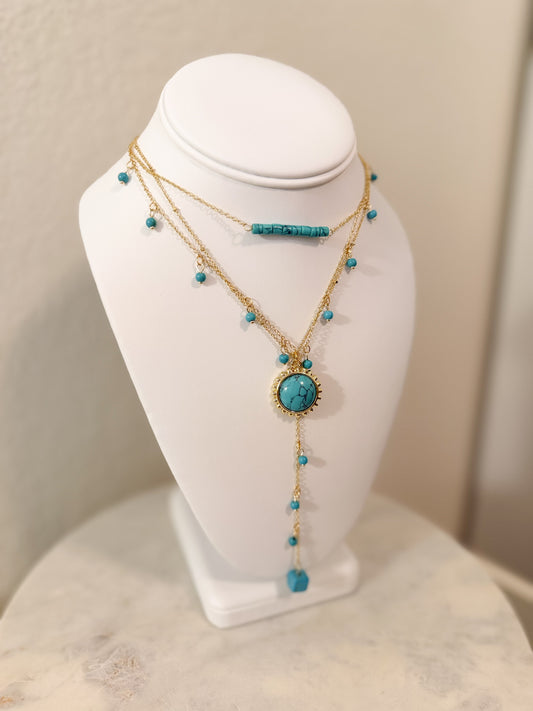 Layered Turquoise Charm Necklace