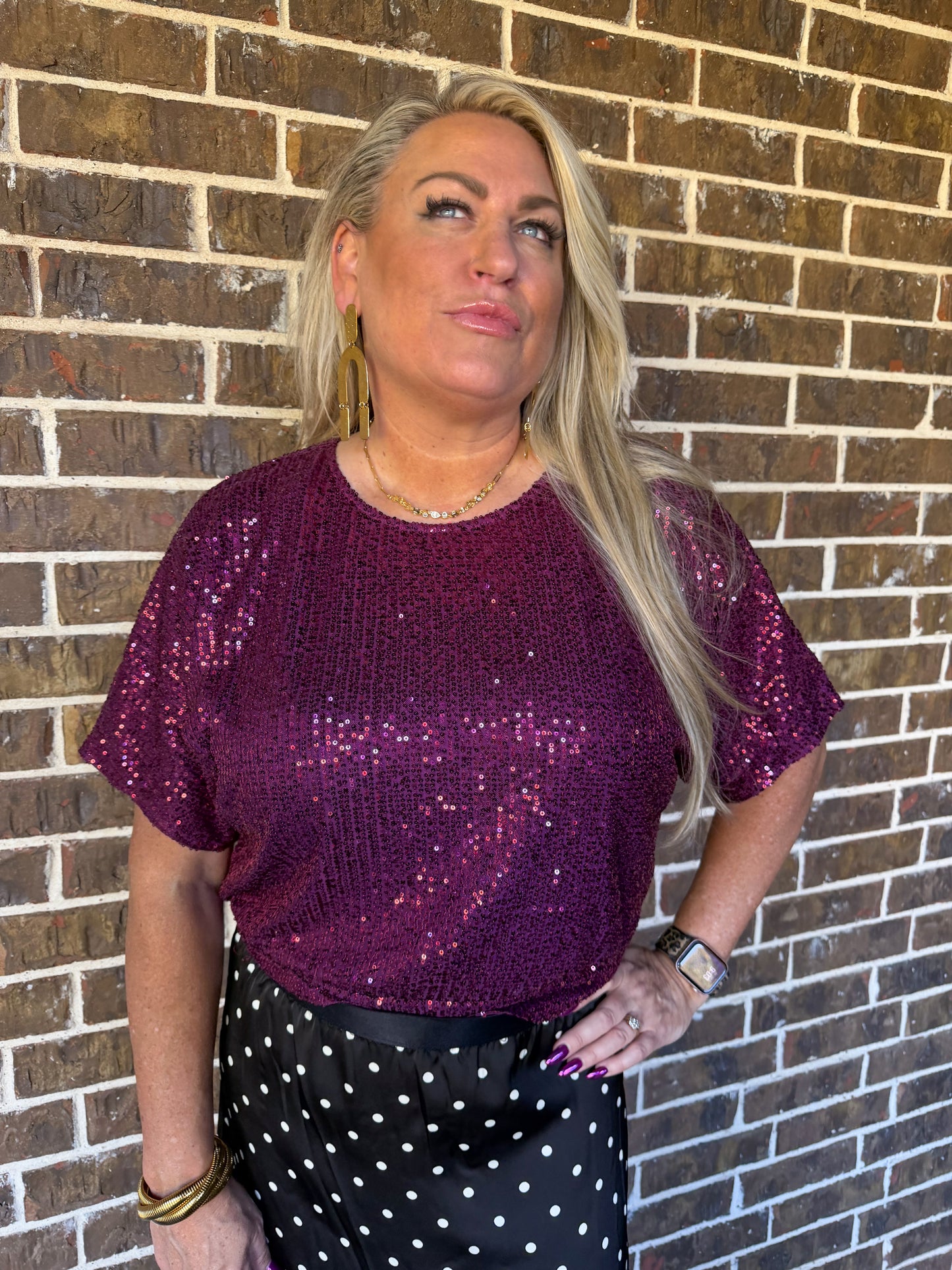 Plum Sequin Open-Back Top