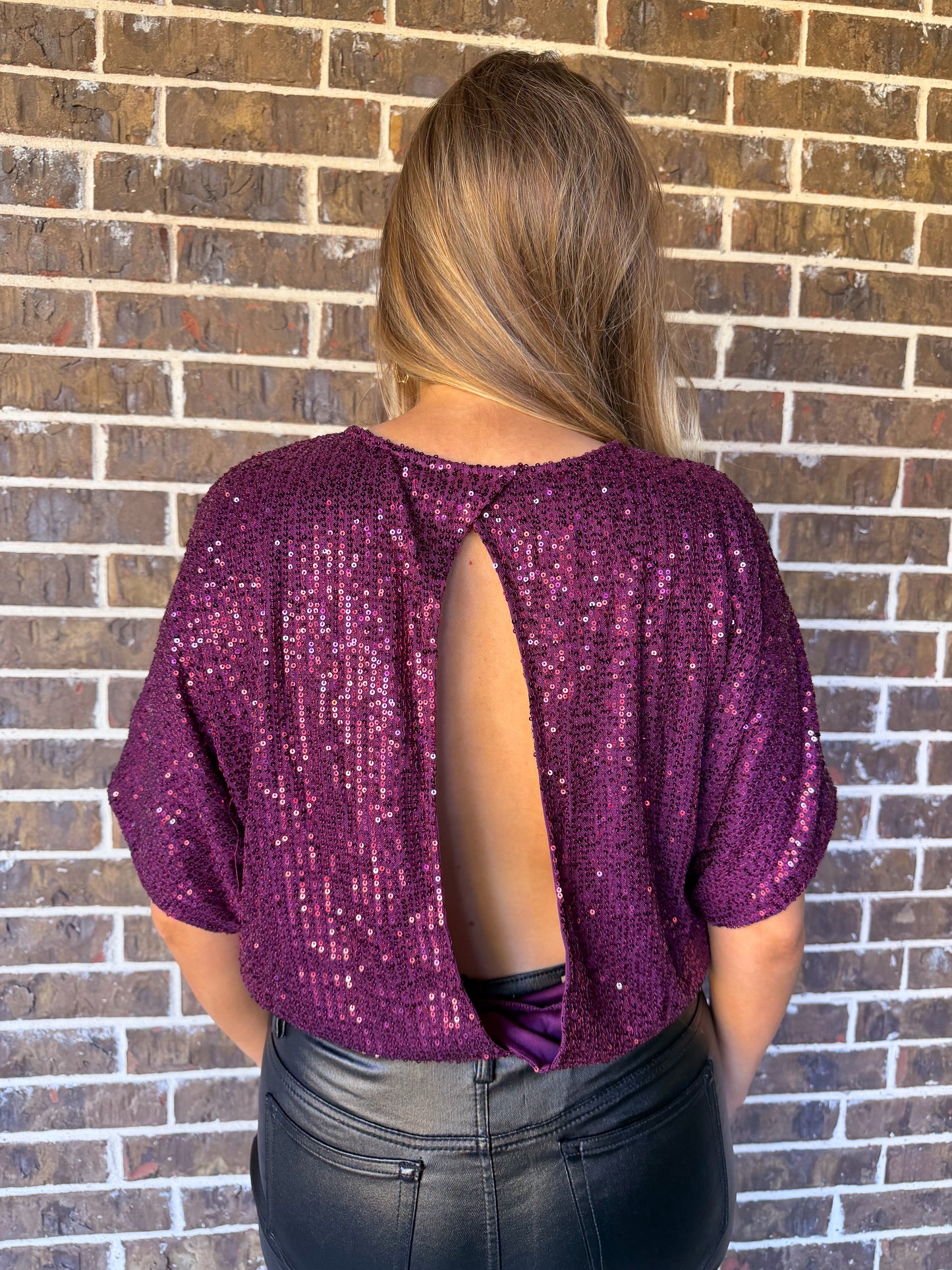 Plum Sequin Open-Back Top