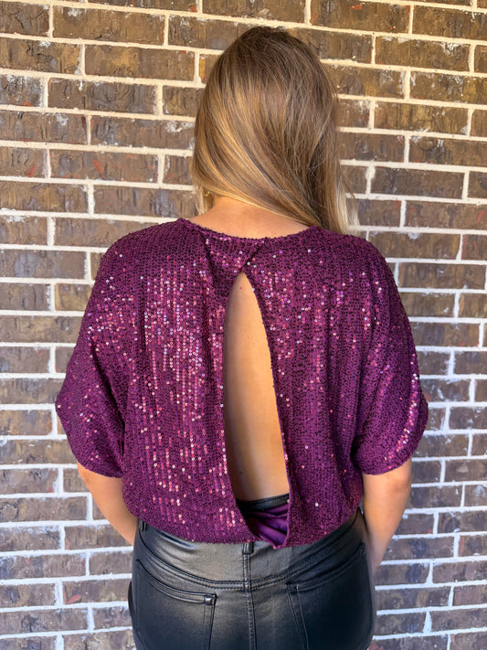 Plum Sequin Open-Back Top