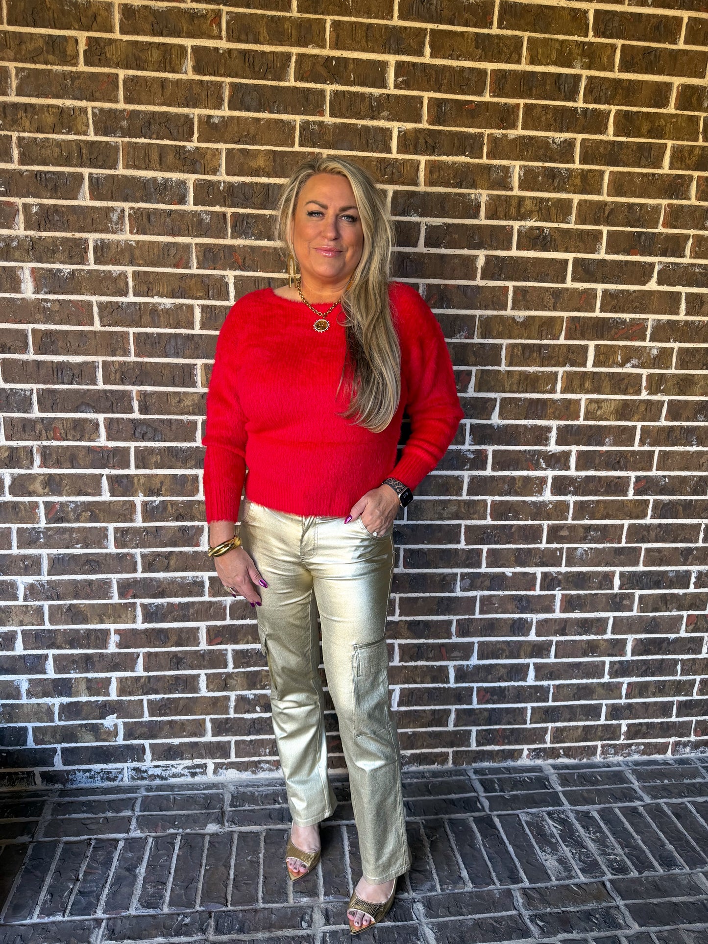 Red Fuzzy Twist-Back Sweater