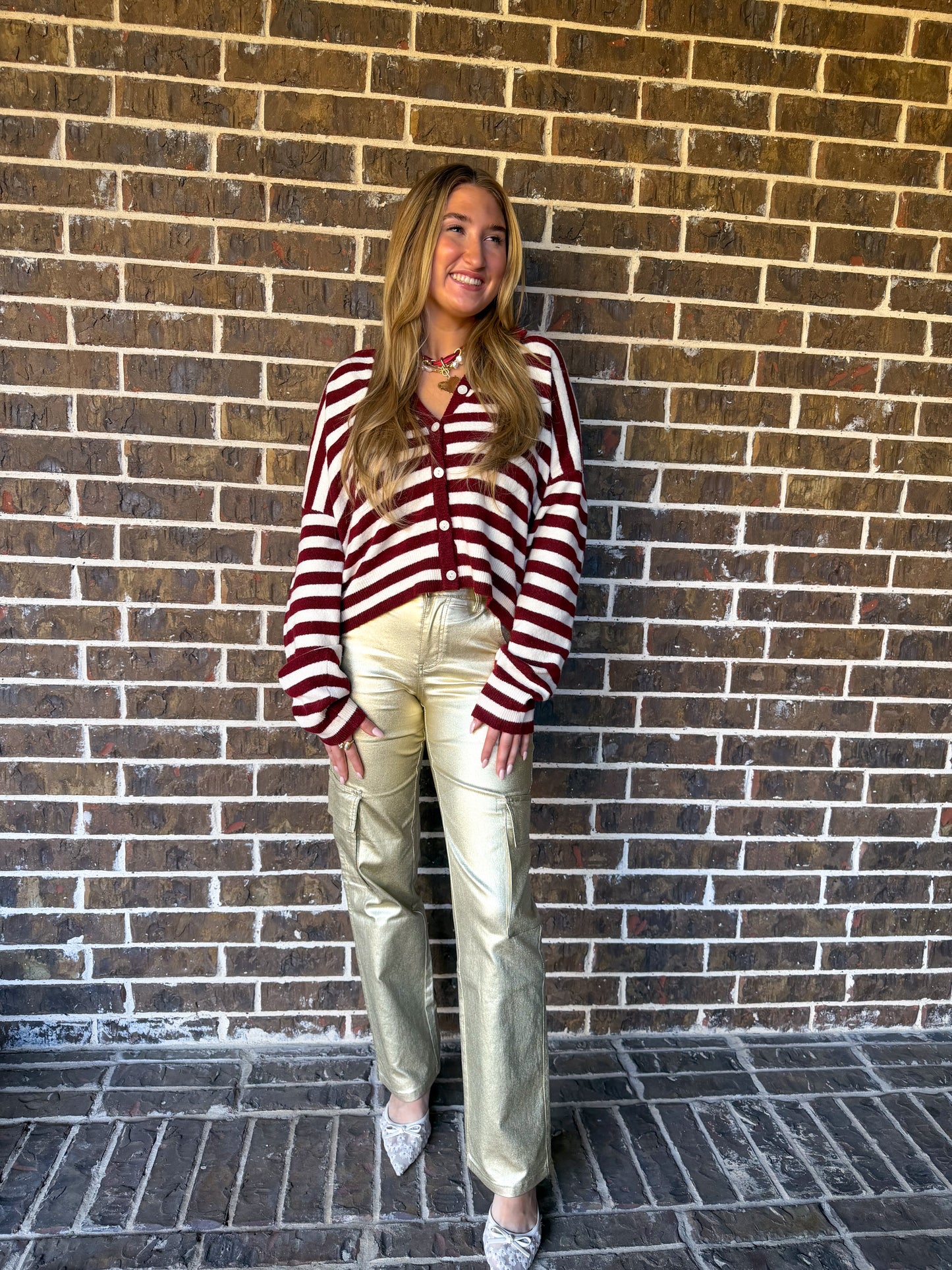 Metallic Gold Straight-Leg Pants
