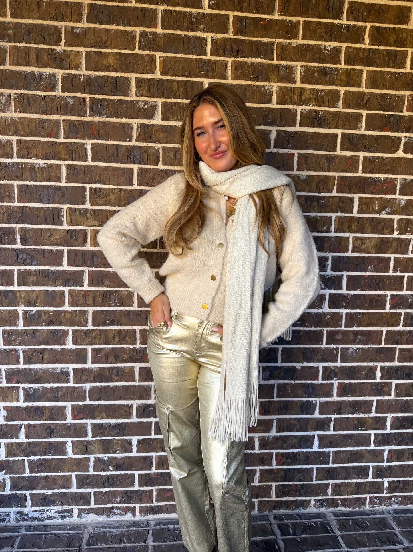 Metallic Gold Straight-Leg Pants