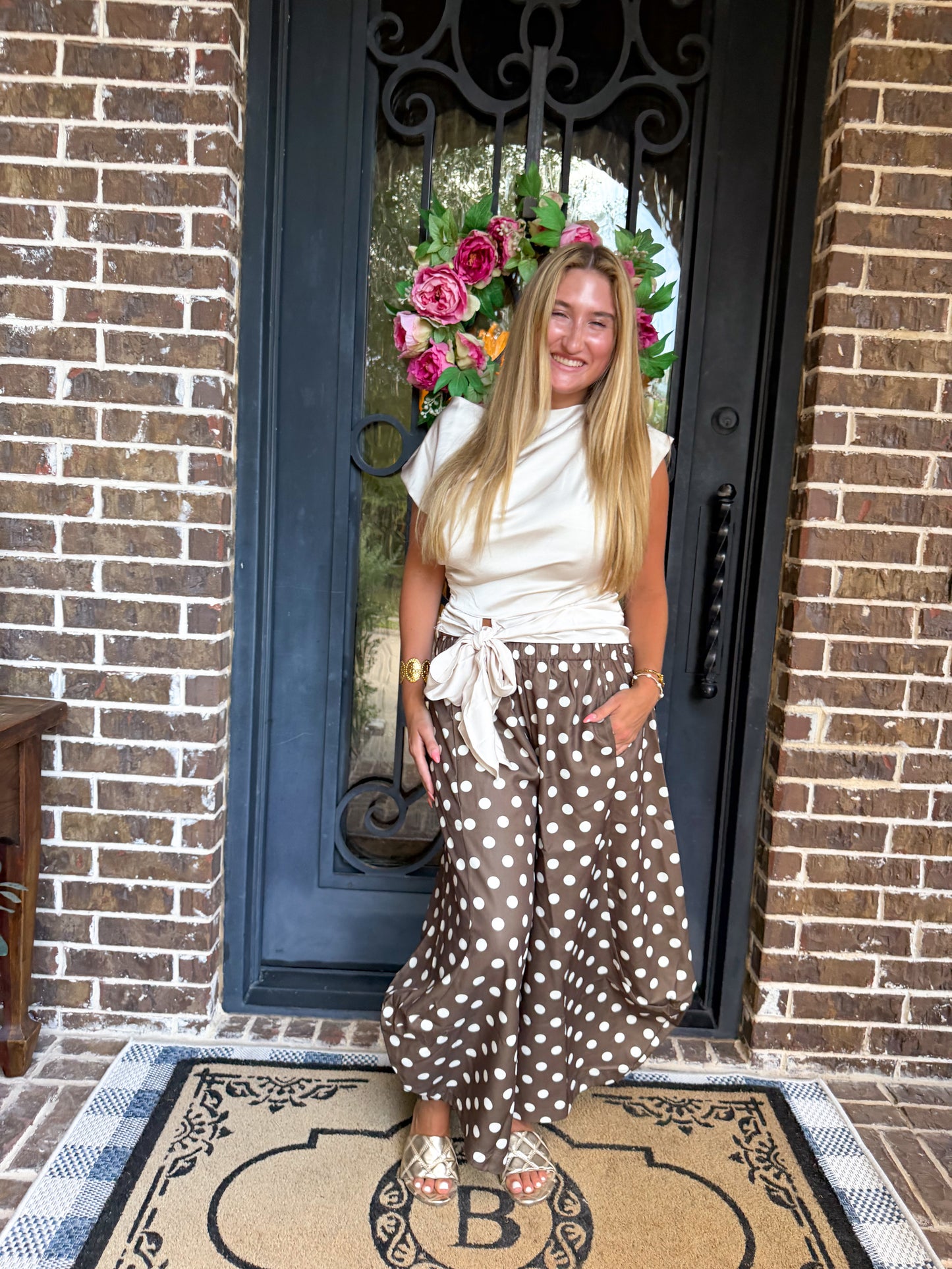 Mocha Polka Dot Wide Leg Pants