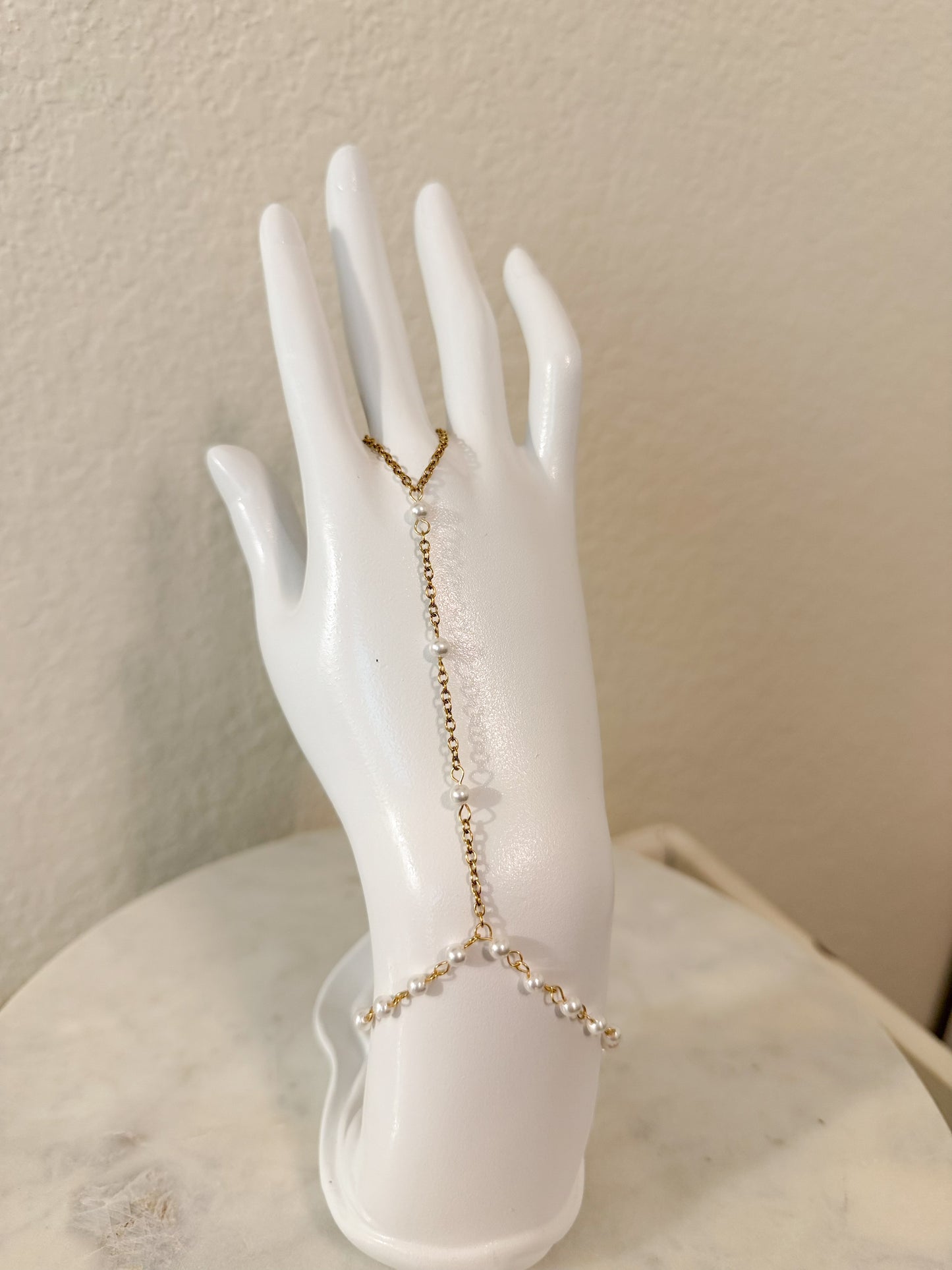 Pearl & Gold Hand Chain Bracelet