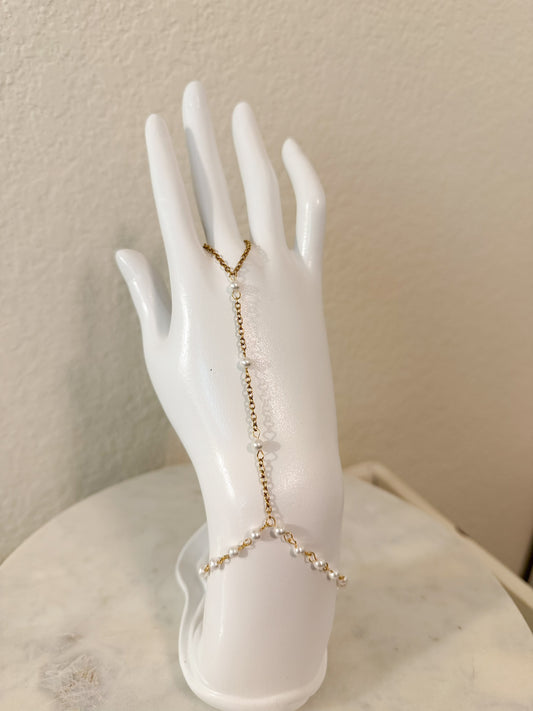 Pearl & Gold Hand Chain Bracelet