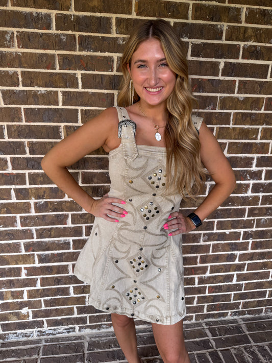 Western Studded Buckle Strap Mini Dress