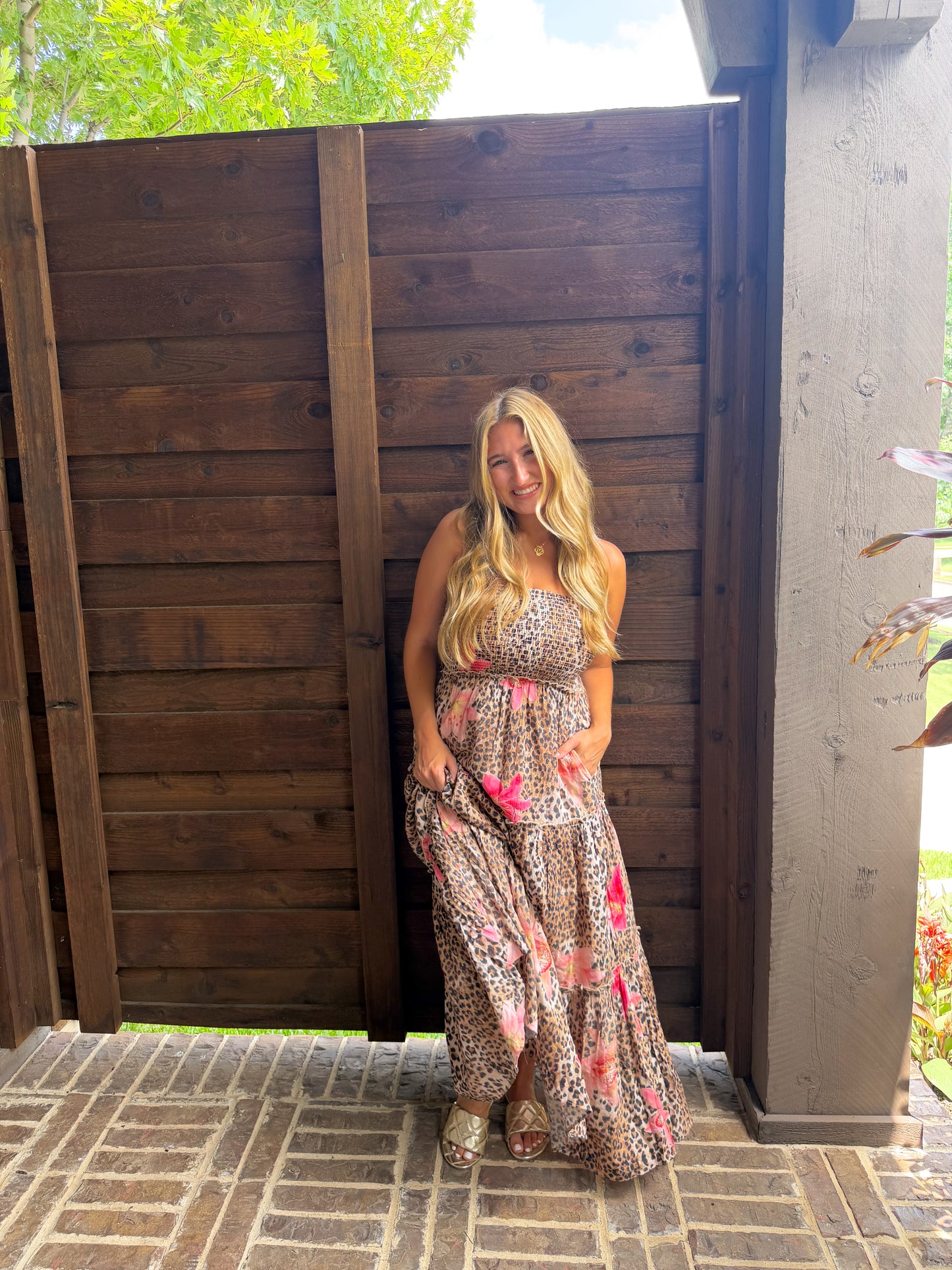 Wildflower Leopard Strapless Maxi Dress