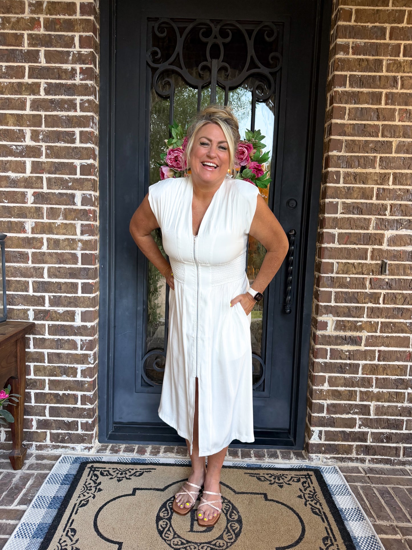 White Grace Zip Up Midi Dress