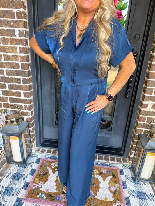 Navy Satin 2-Piece Set