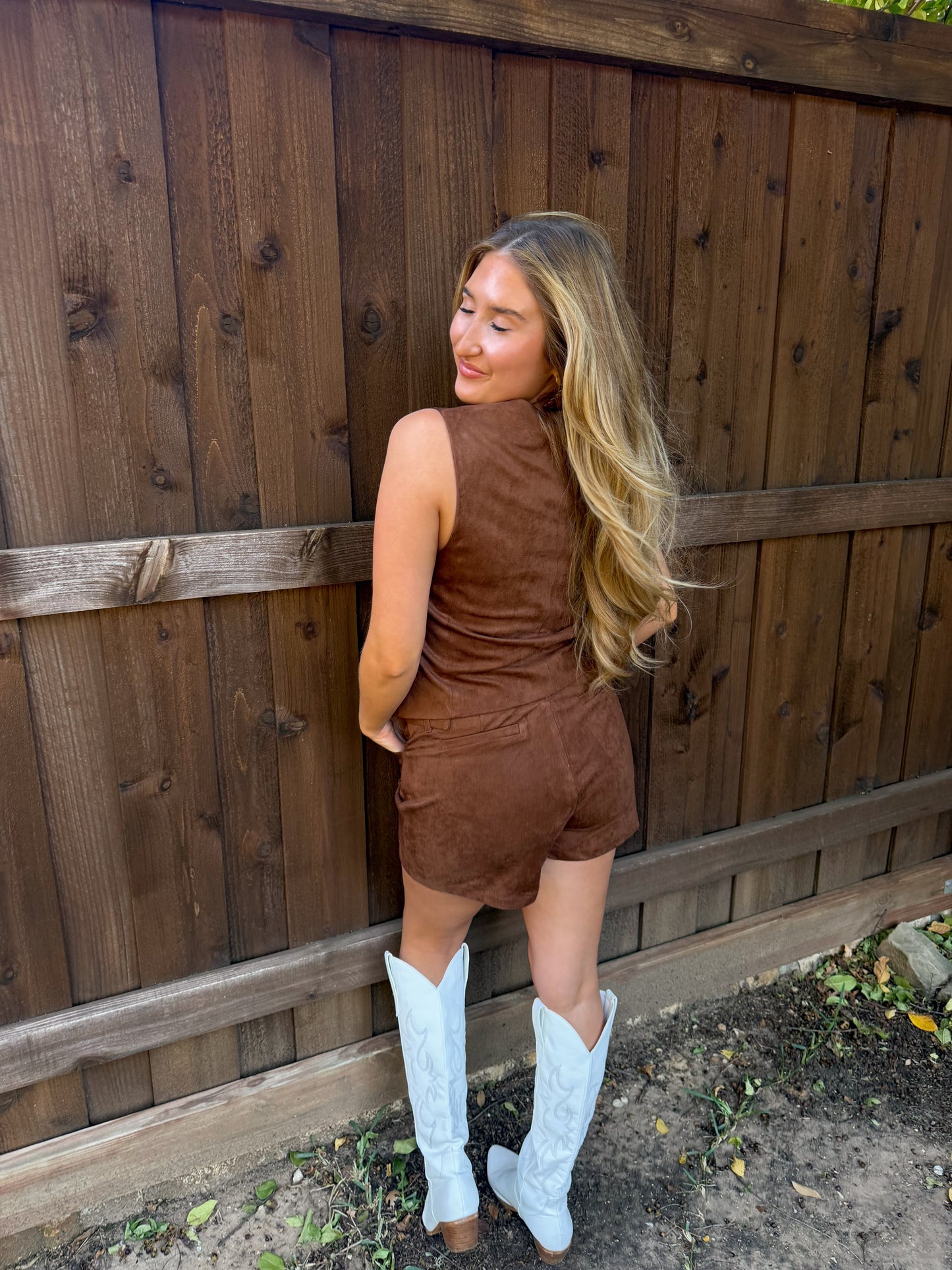 Brown Suede Western Vest + Short Set