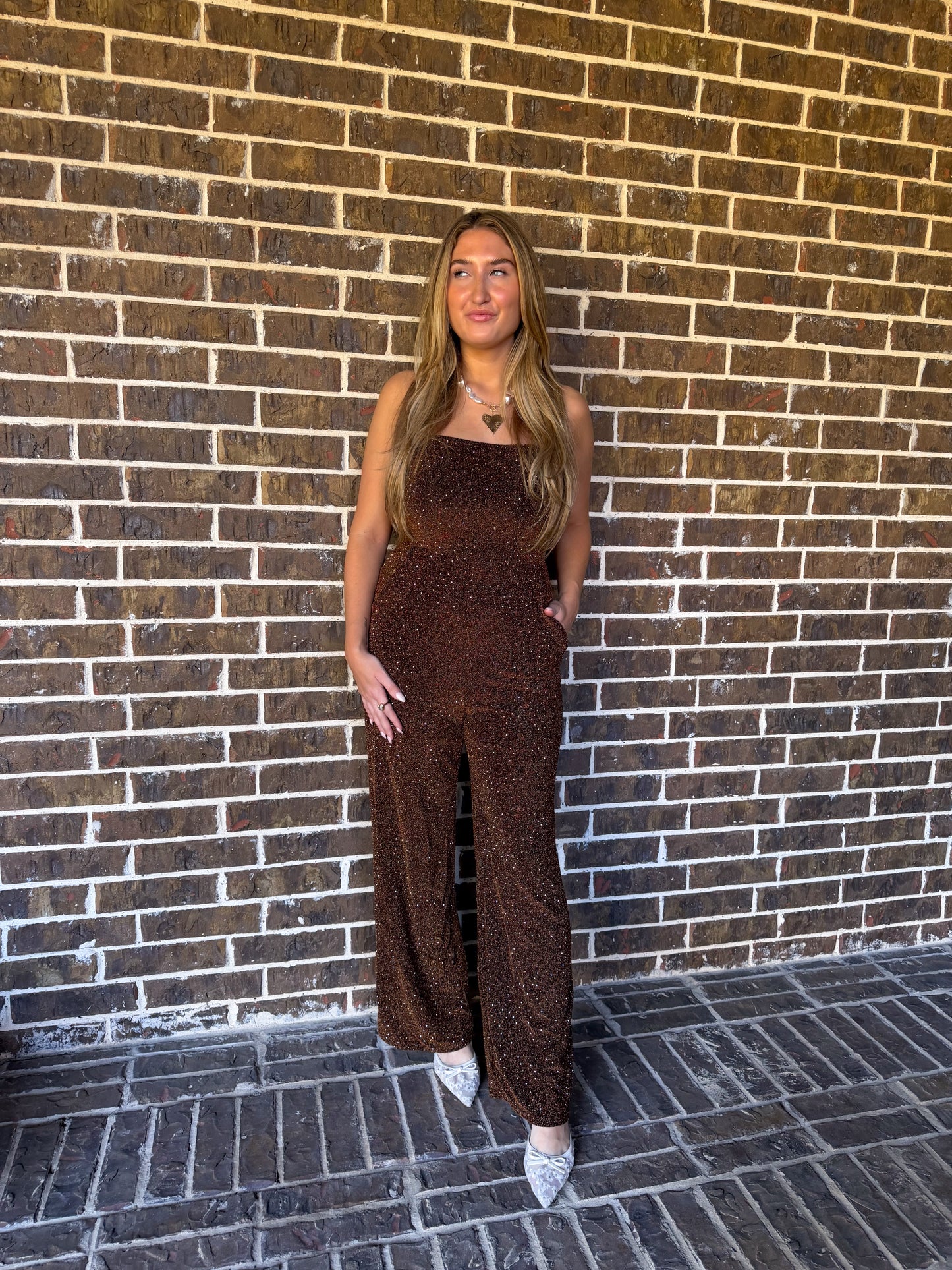Bronze Shimmer Wide-Leg Jumpsuit
