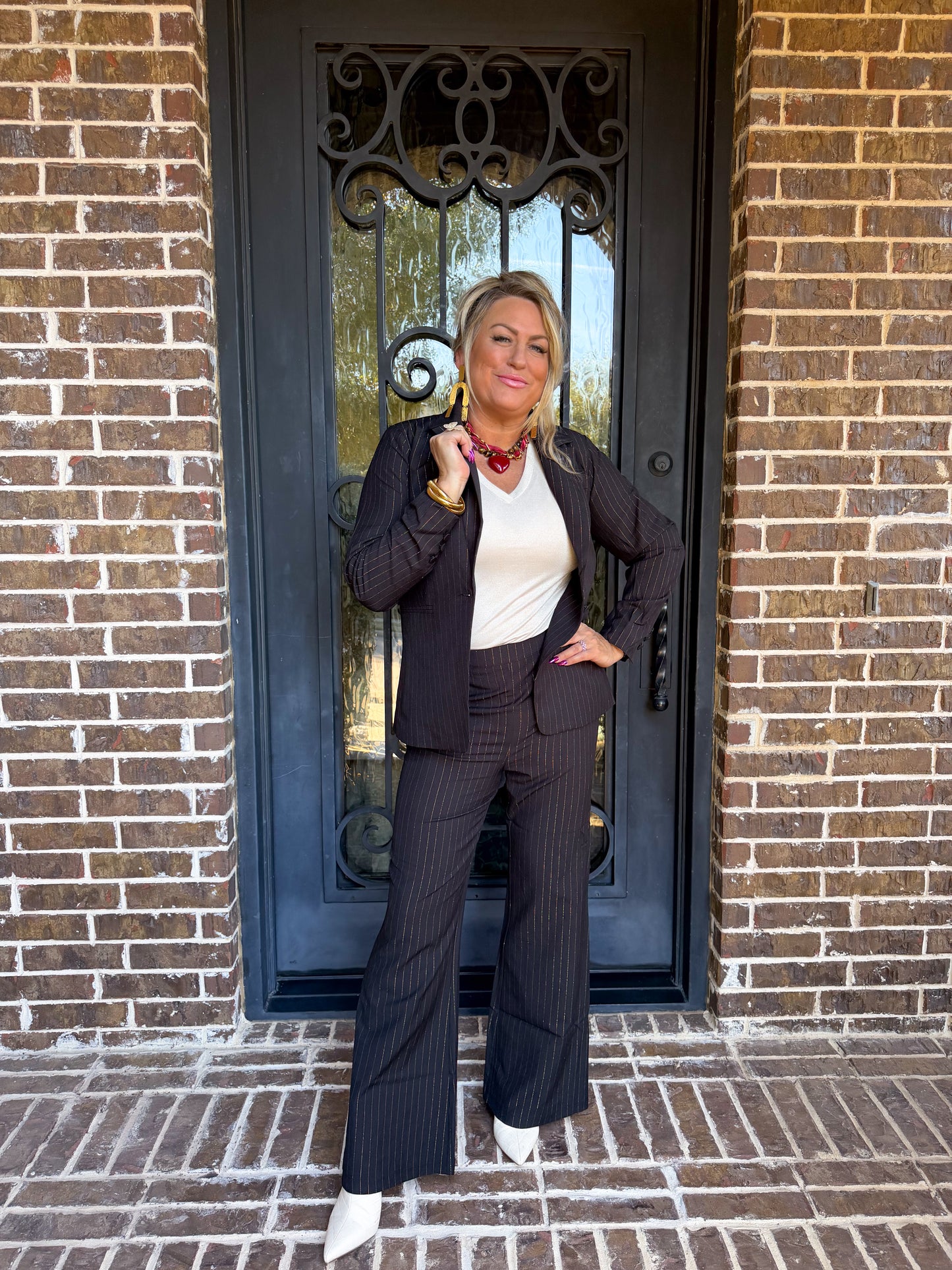 Black & Gold Pinstripe Pantsuit Set