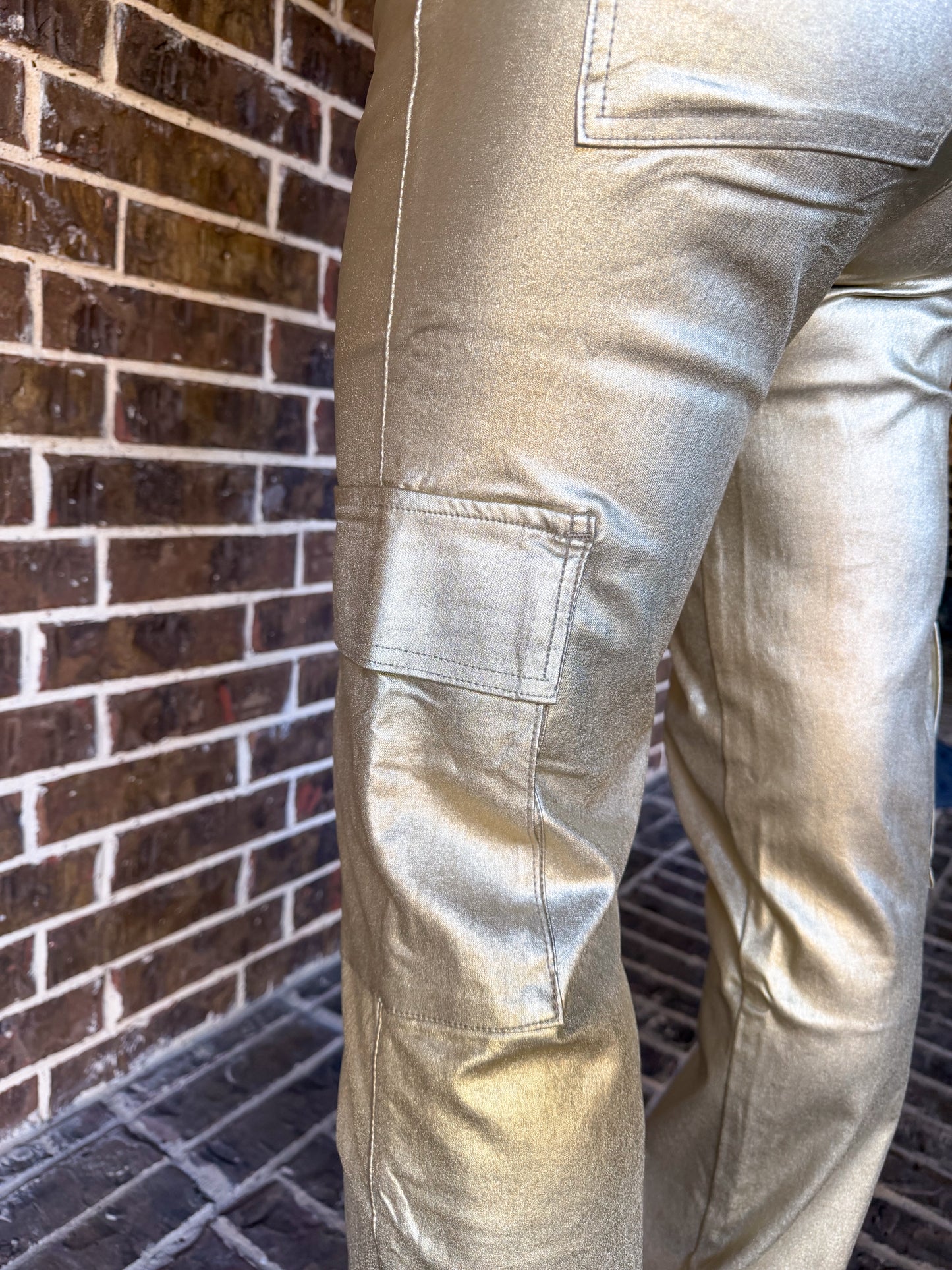 Metallic Gold Straight-Leg Pants