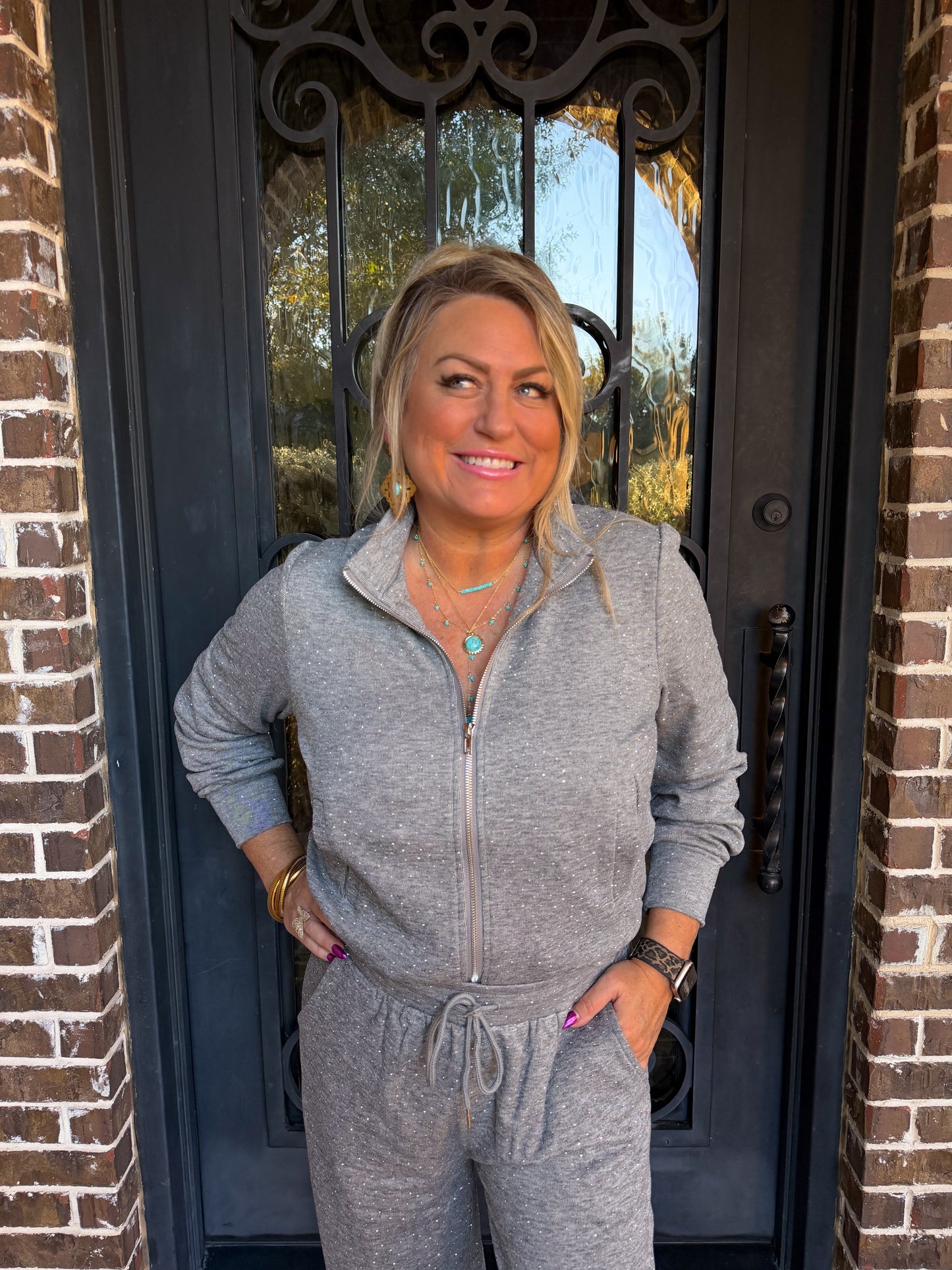Grey Sparkle Zip-Up Lounge Set