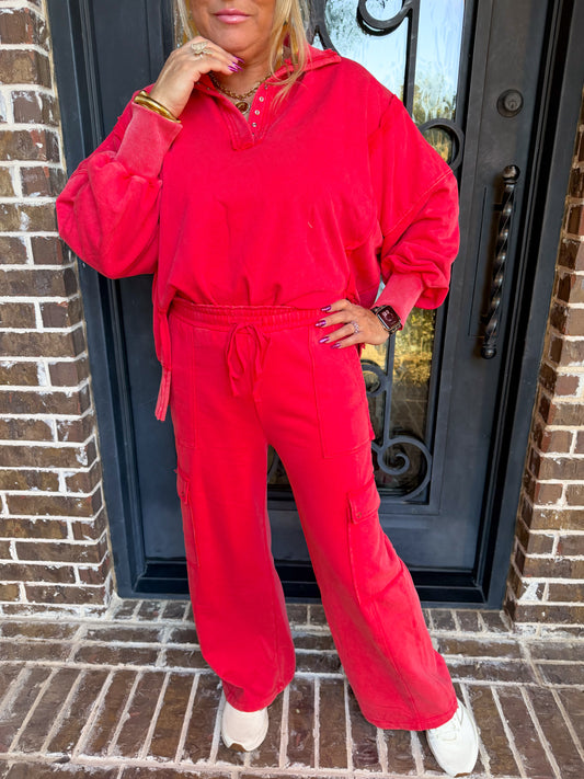 Cozy Red Velour Lounge Set