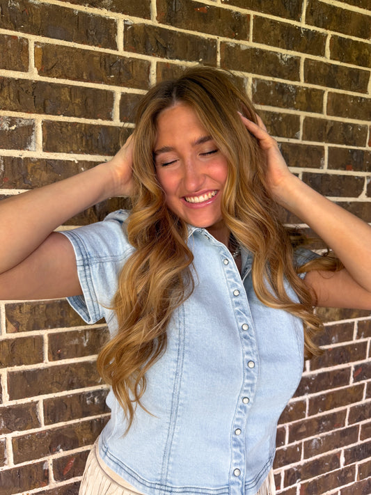 NEW Light Blue Denim Button Shirt