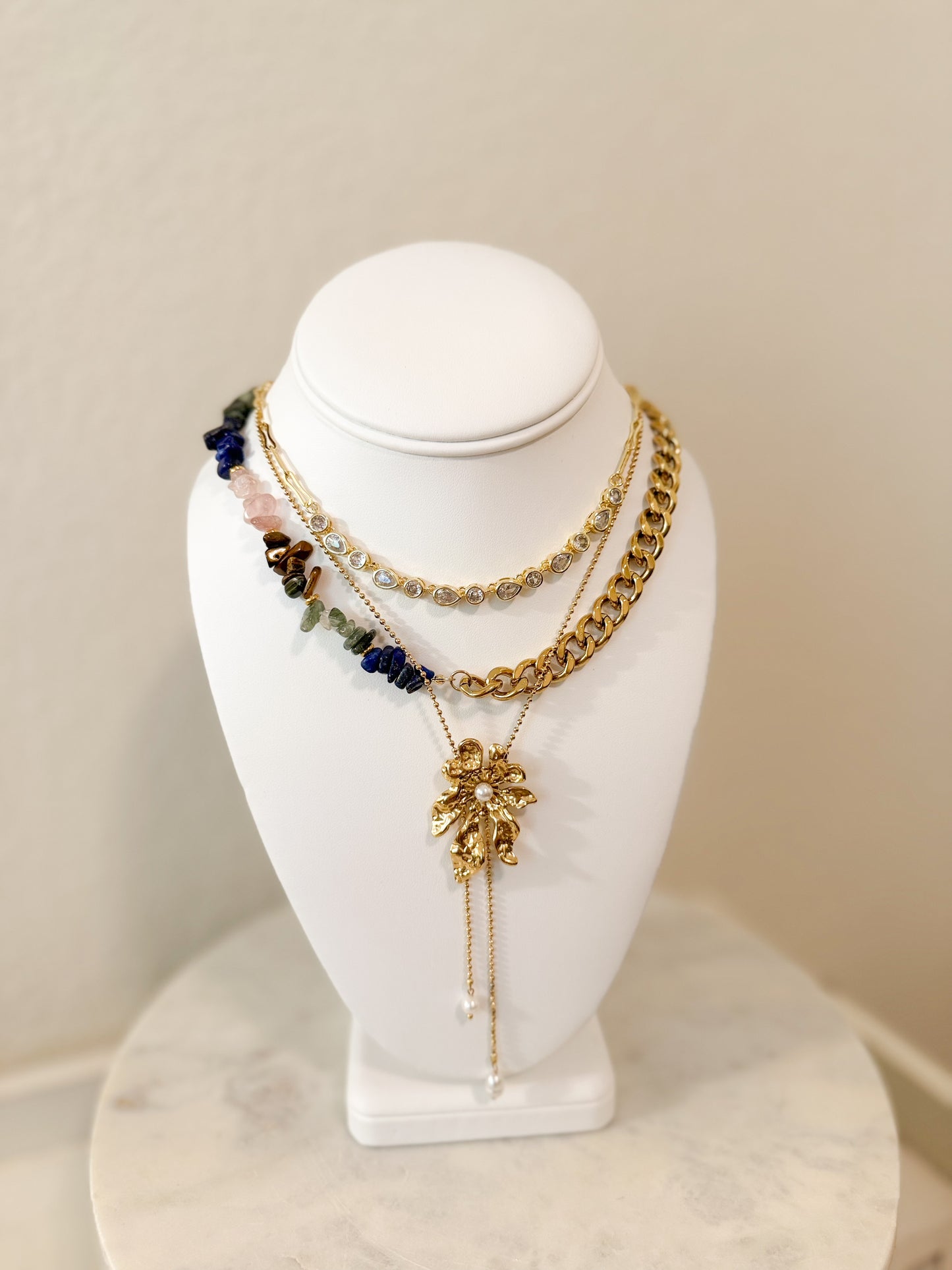 Mixed Gemstone & Gold Chain Statement Necklace