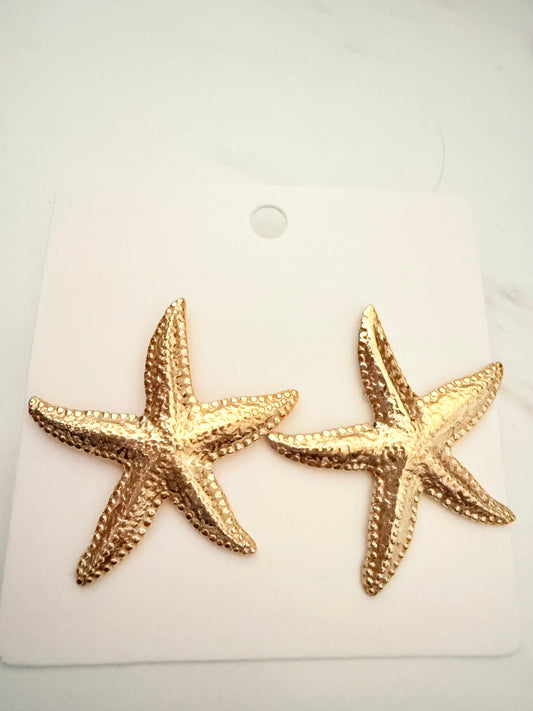 Golden Starfish Statement Stud Earrings