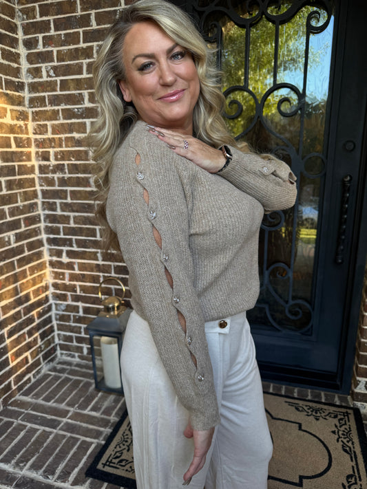 Taupe Rose Button Detailing Sweater