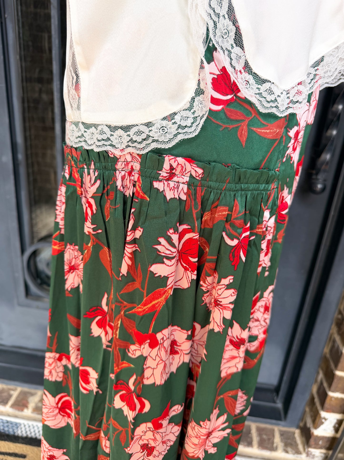 Emerald Green Floral Wide Leg Pants