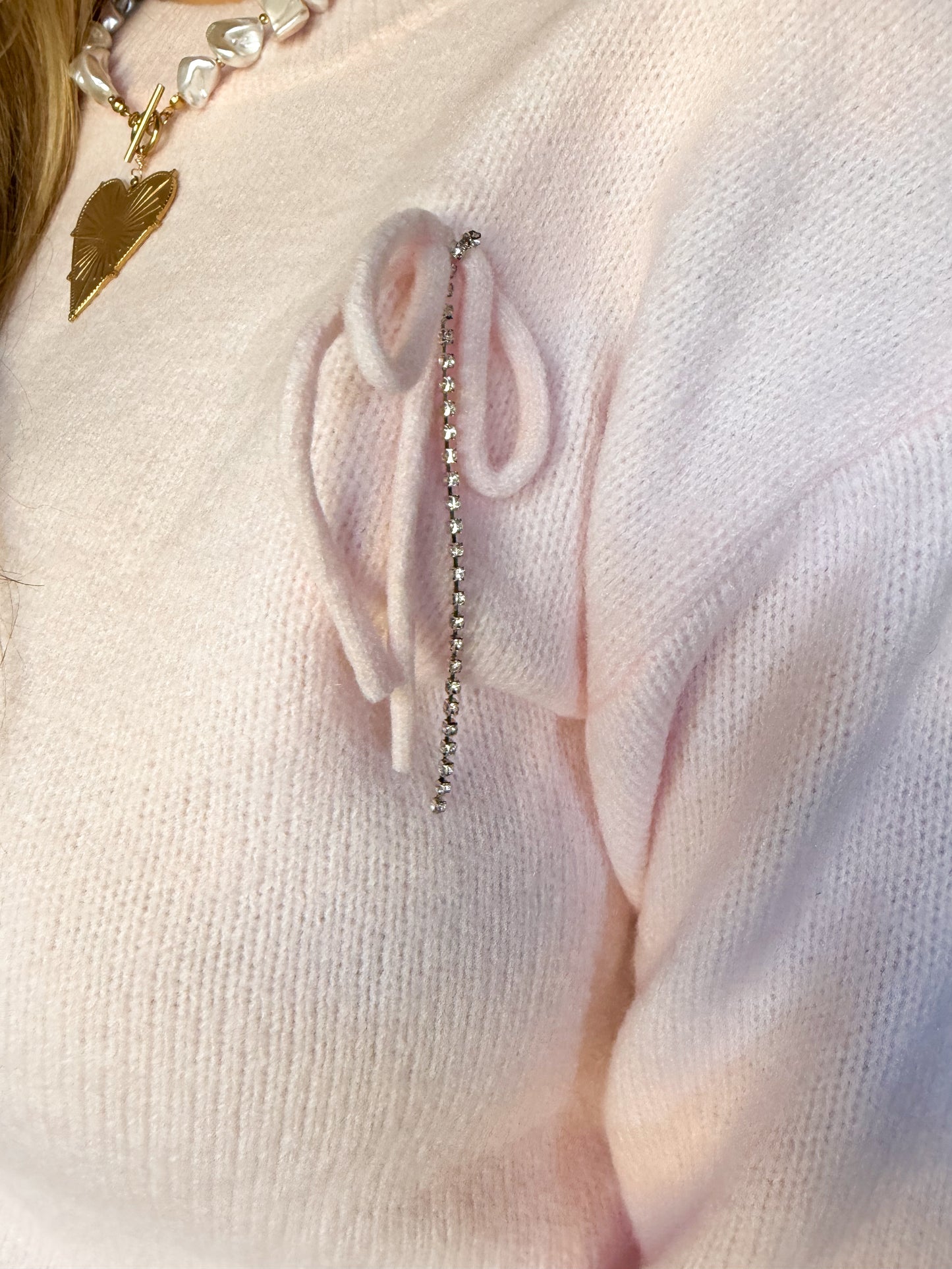 Pink Bow & Rhinestone Embellished Sweater