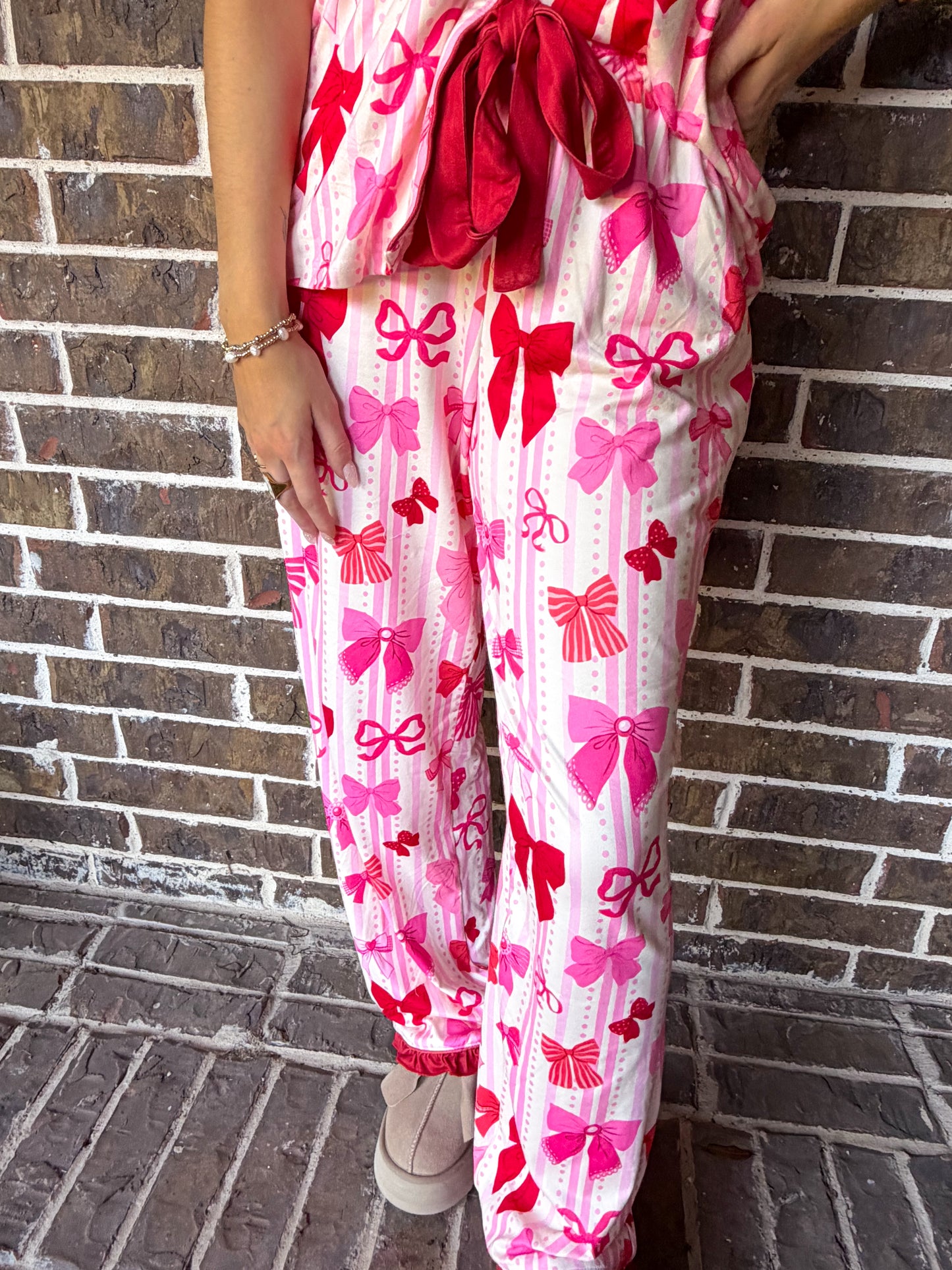 Pink Bow Print Pajama Set
