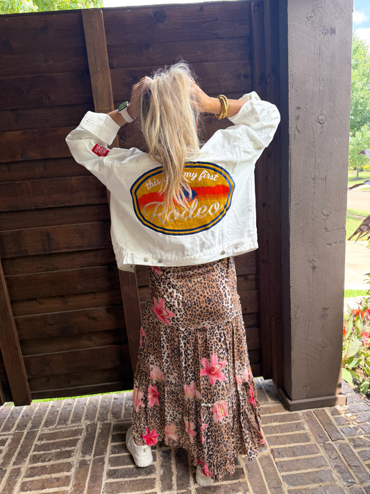 First Rodeo Embroidered White Denim Jacket