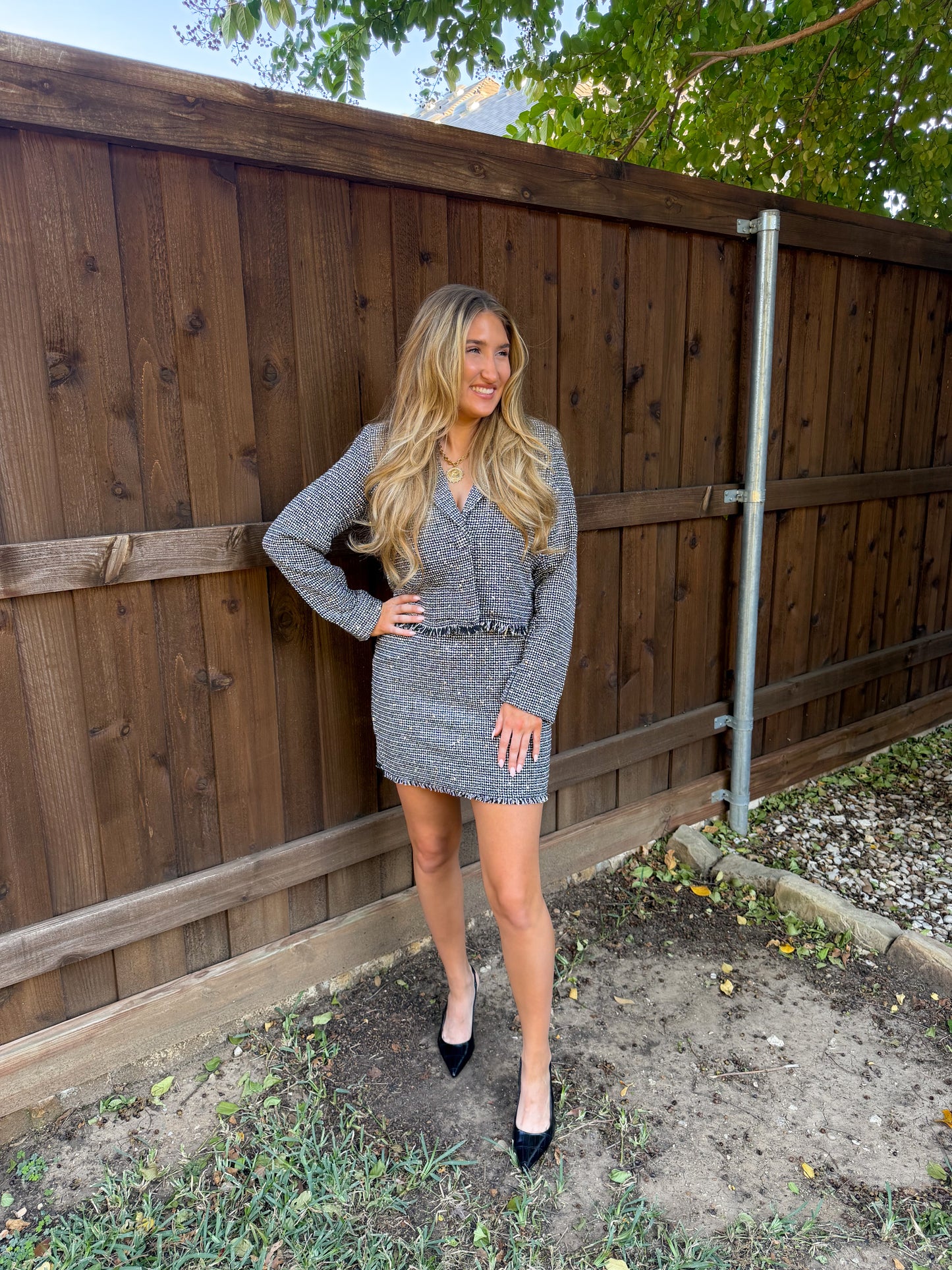 Tweed Fringe Blazer & Skirt Set