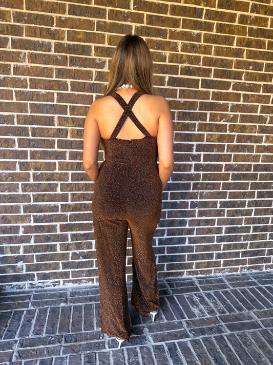 Bronze Shimmer Wide-Leg Jumpsuit