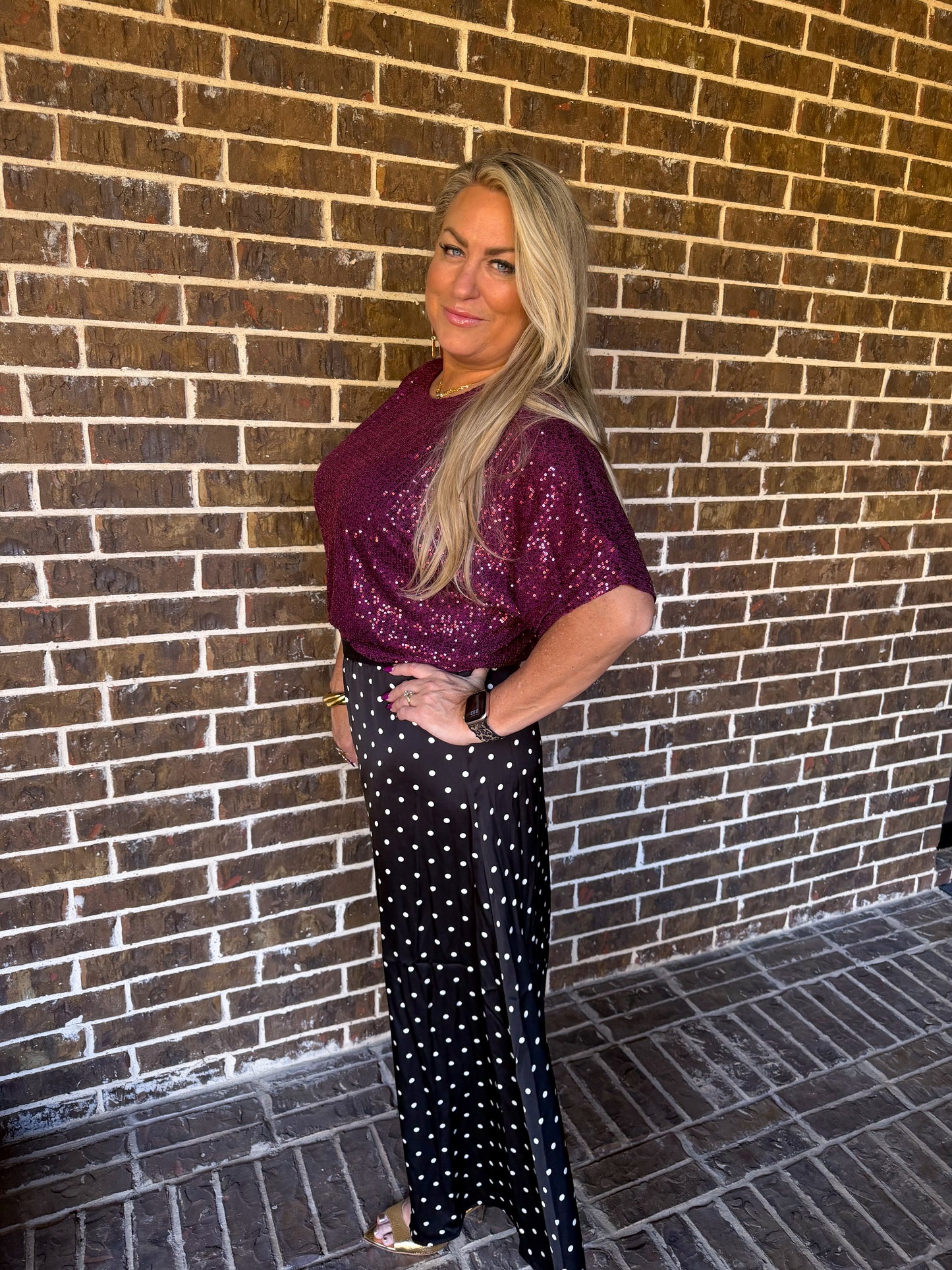Polka Dot Satin Maxi Skirt