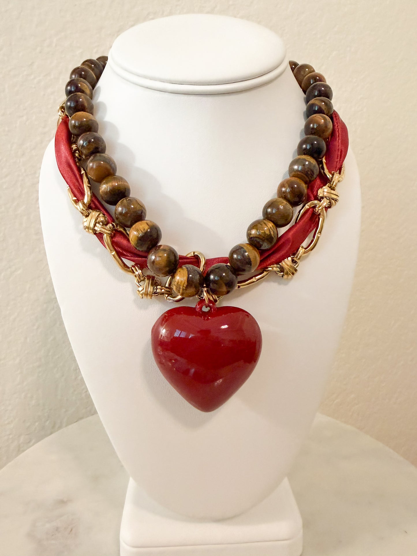 Maroon Scarf Chain Necklace with Gold Links