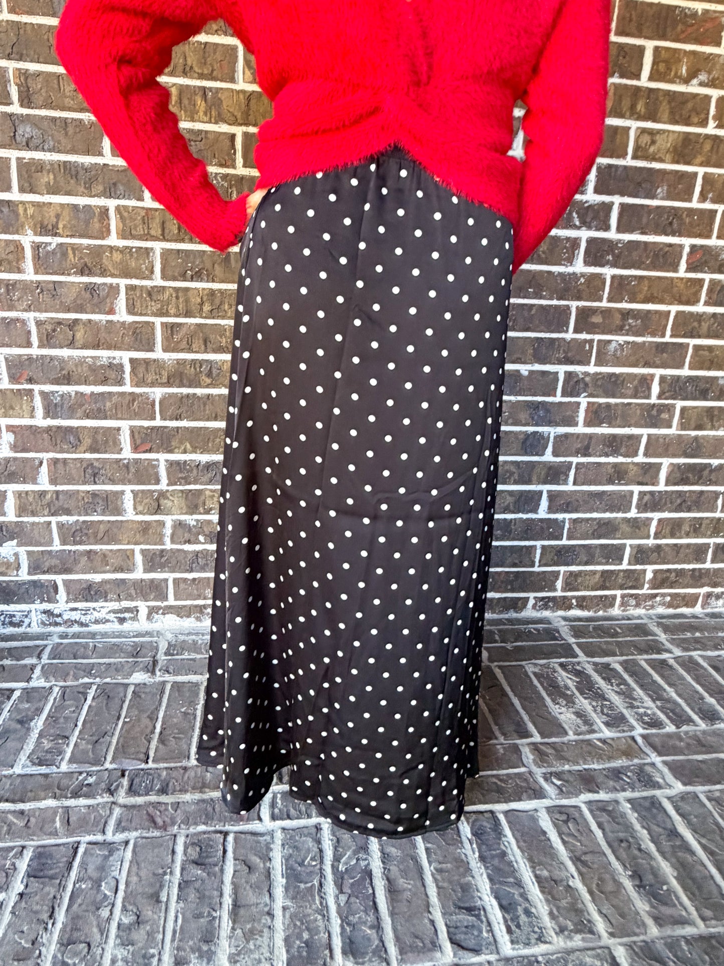 Polka Dot Satin Maxi Skirt