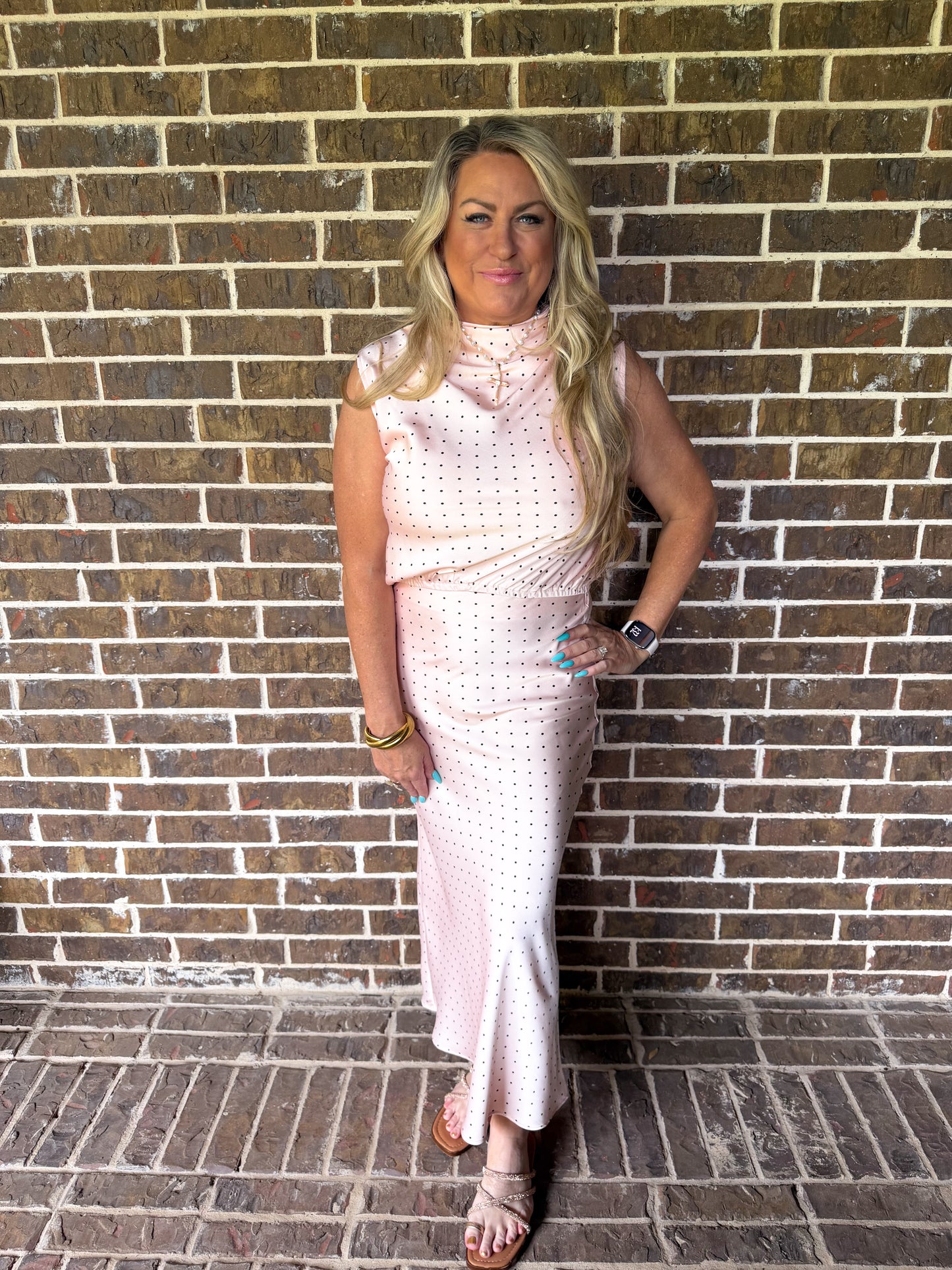 NEW Poka Dot Blush Pink Silk Set