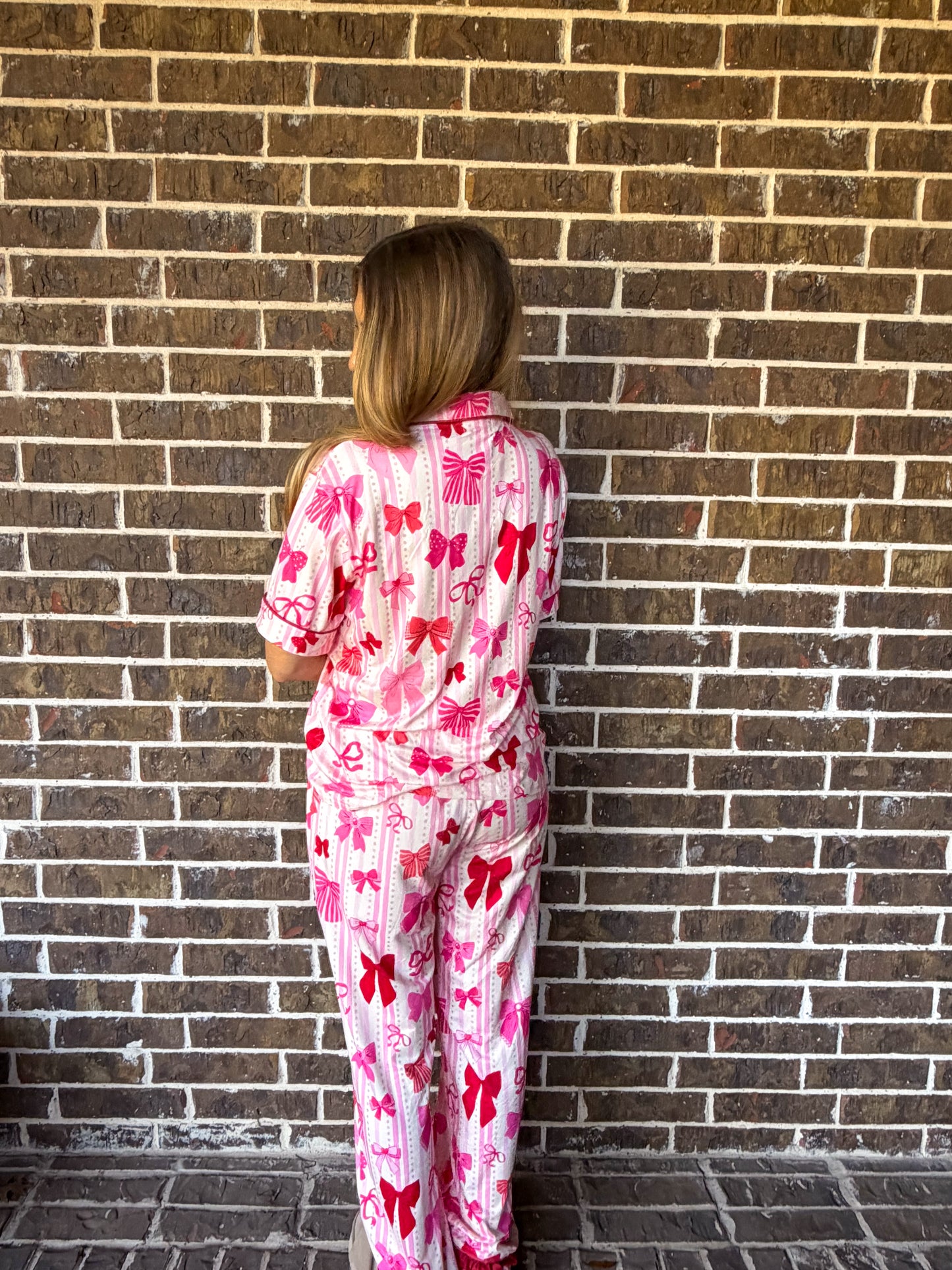 Pink Bow Print Pajama Set