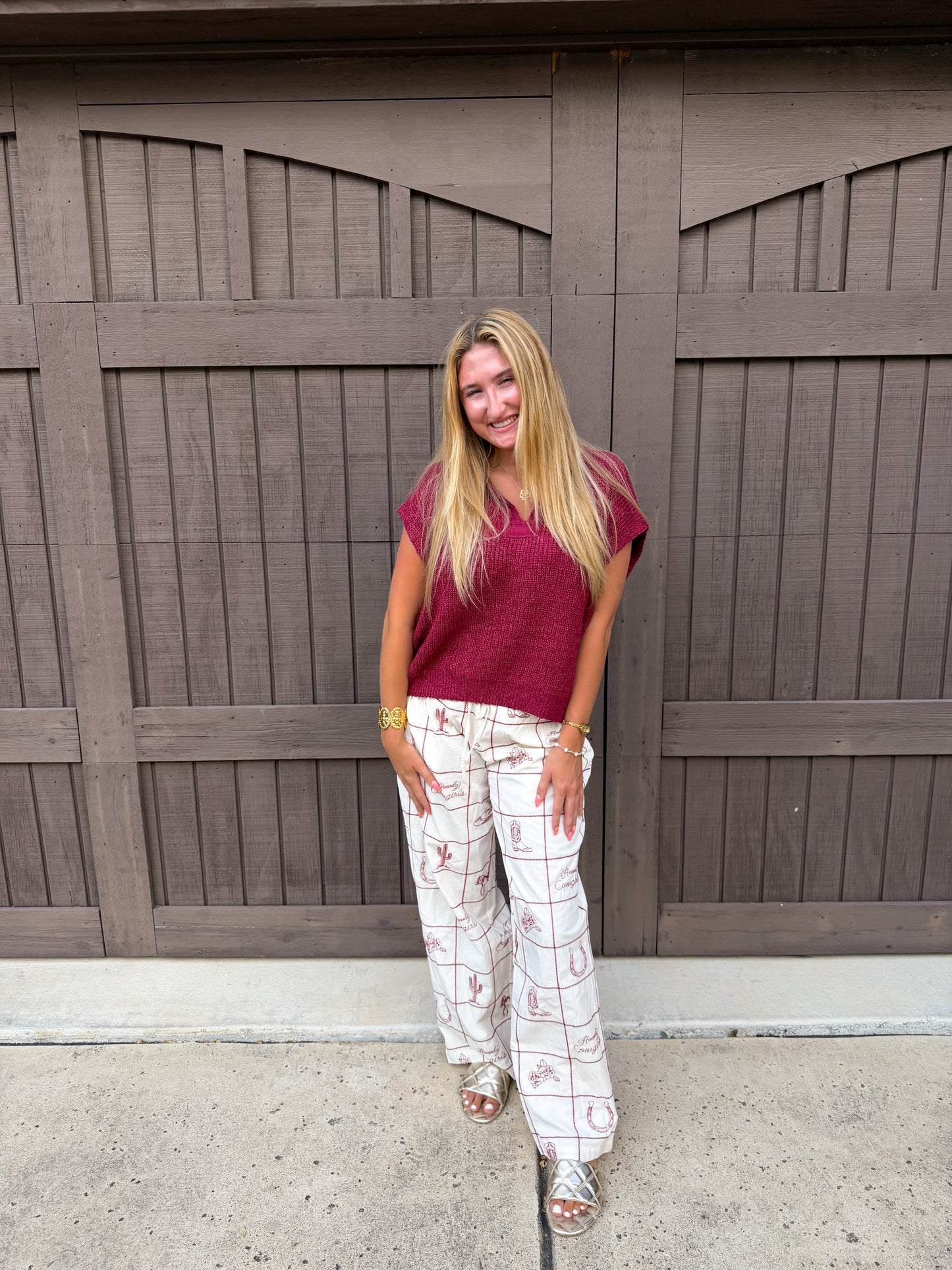 Maroon Knit Short Sleeve Sweater