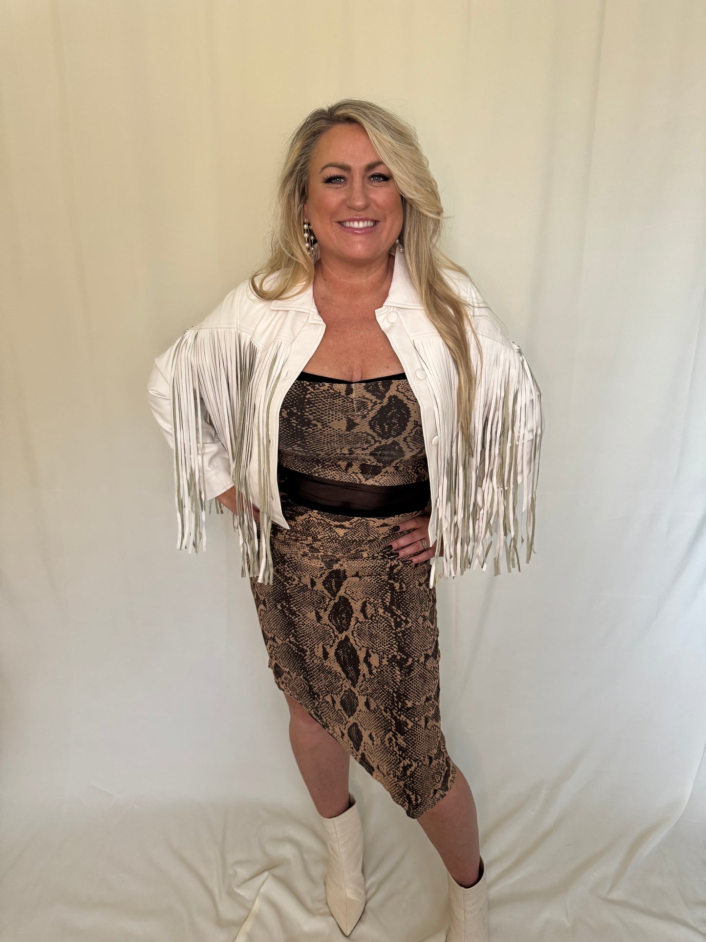 Brown Snakeskin Lace-Trim Two-Piece Set